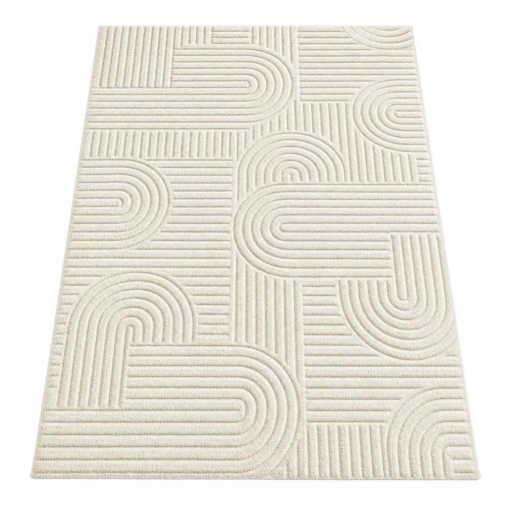 Pestav vaip geomeetrilise 3D-mustriga, libisemiskindel, 290 x 200 x 1 cm, kreemvalge
