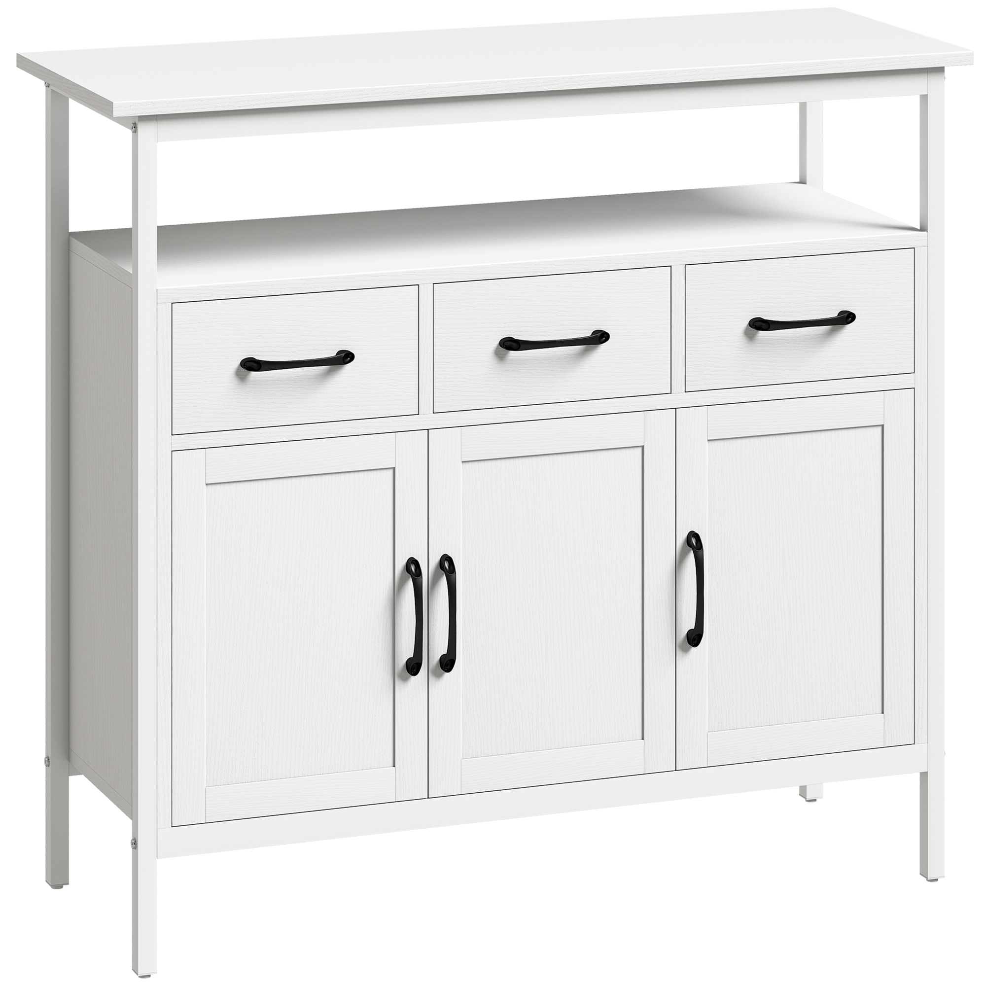 Sideboard reguleeritavate riiulitega, valge, 95 x 35 x 88 cm