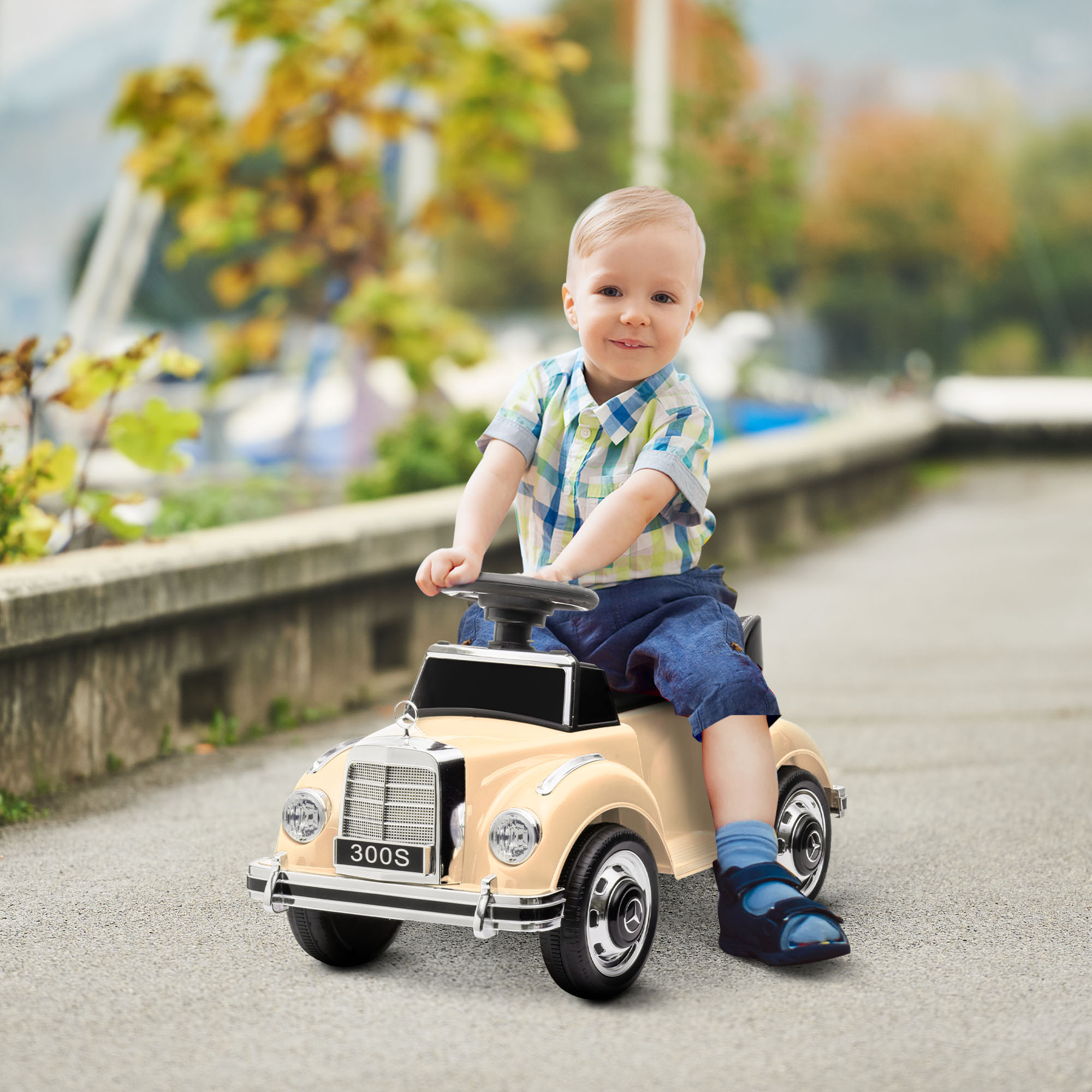 Vaikiškas stumiamas automobilis Mercedes-Benz 300S, smėlio spalvos, 77,5 x 41,5 x 45 cm - Image 2