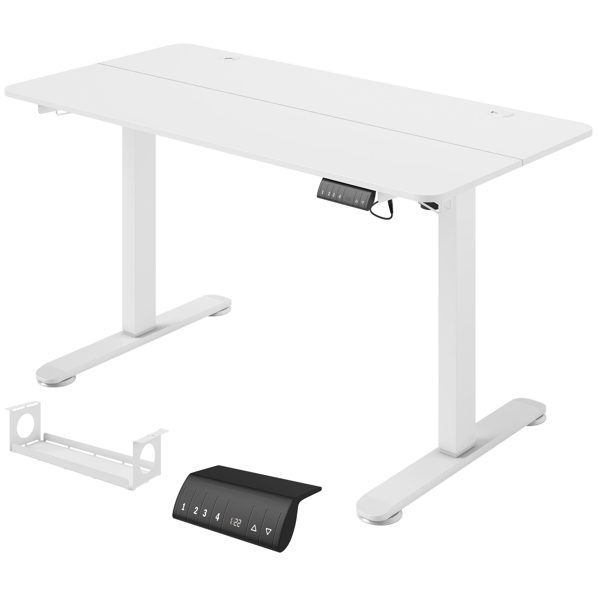 Elektrisks augstumā regulējams galds, balts, 140 x 70 x 72-116 cm