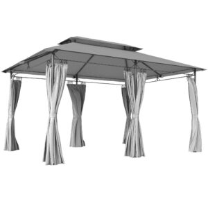 Sodo pavėsinė 3 x 4 m, tamsiai pilka, nuimamos užuolaidos, dvigubas stogas, metalinis rėmas