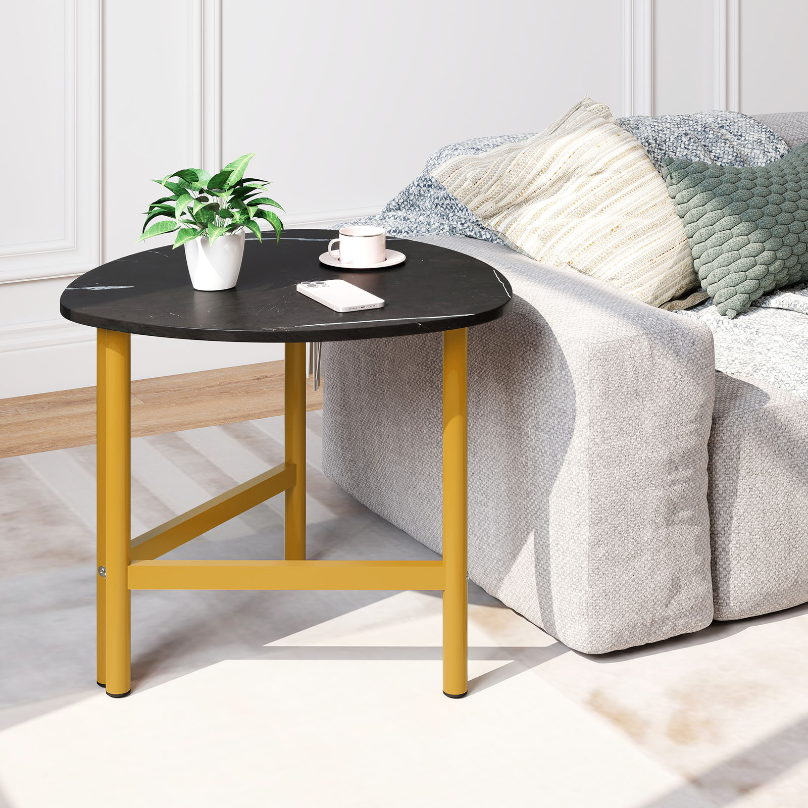 Trikampis kavos staliukas su ovaliomis metalinėmis kojomis juodas - Image 2