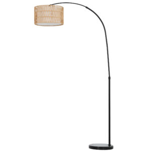 Põrandalamp kanepinöörist lambivarjuga, reguleeritava kõrgusega, must, 93 x 34 x 144-175 cm