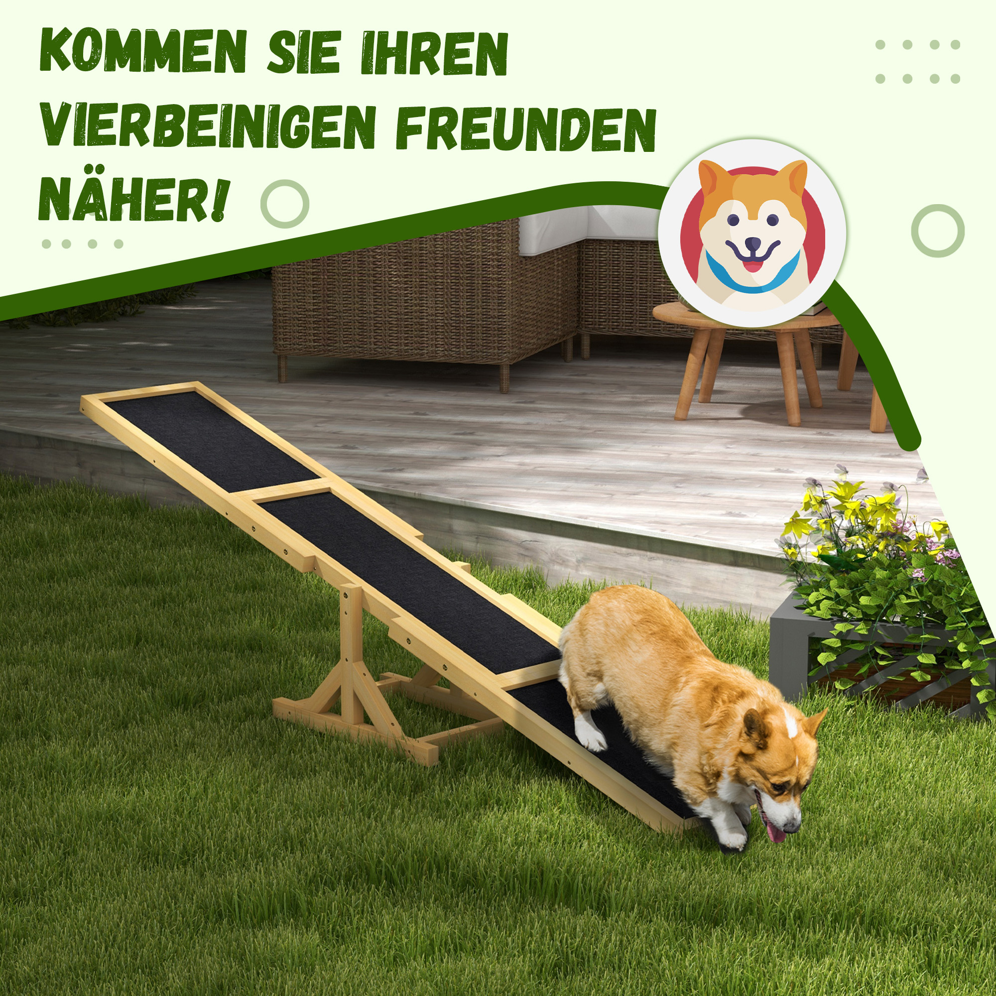 Koerte agility kiik, libisemisvastane pind, kollane, 180 x 30 x 30 cm - Image 6