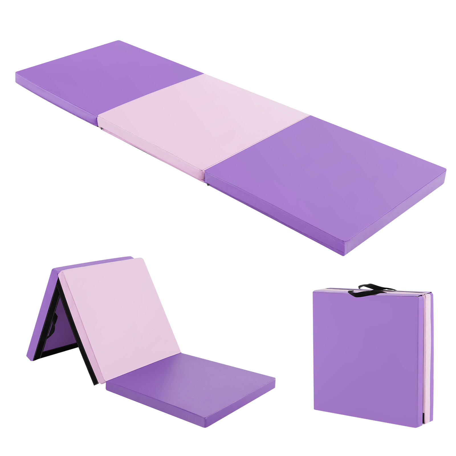 Sulankstomas gimnastikos kilimėlis su rankenomis, rožinis ir violetinis, 183 x 61 x 5 cm