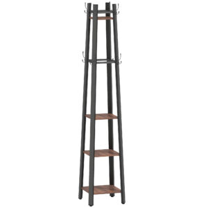 Nelja tasapinniga garderoobialus, 8 konksu, 4 riiulit, pruun, metall ja puitlaastplaat, 34,8 x 34,8 x 179 cm