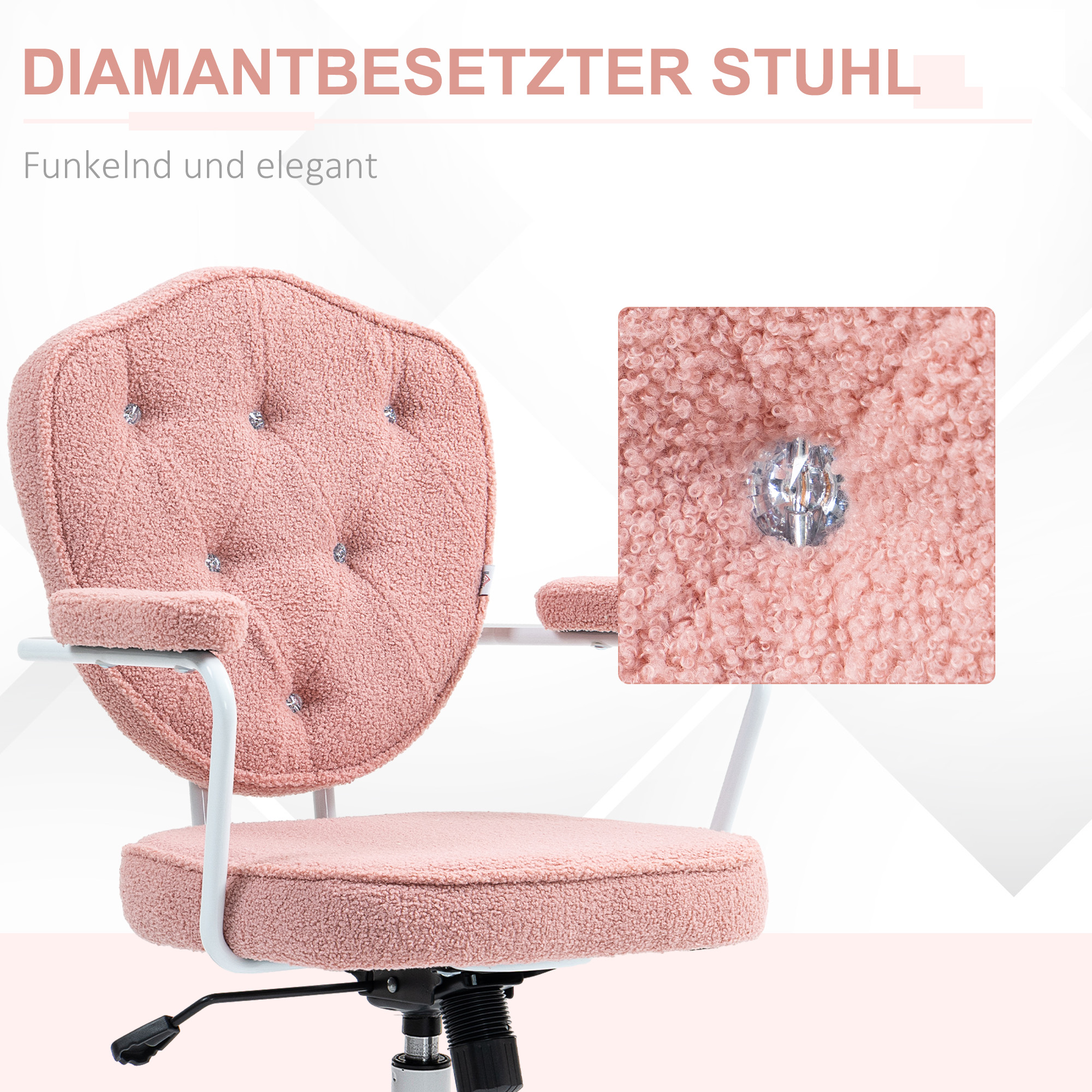 Rožinė biuro kėdė su sagtuota minkšta danga, reguliuojamas aukštis, 120 kg - Image 4
