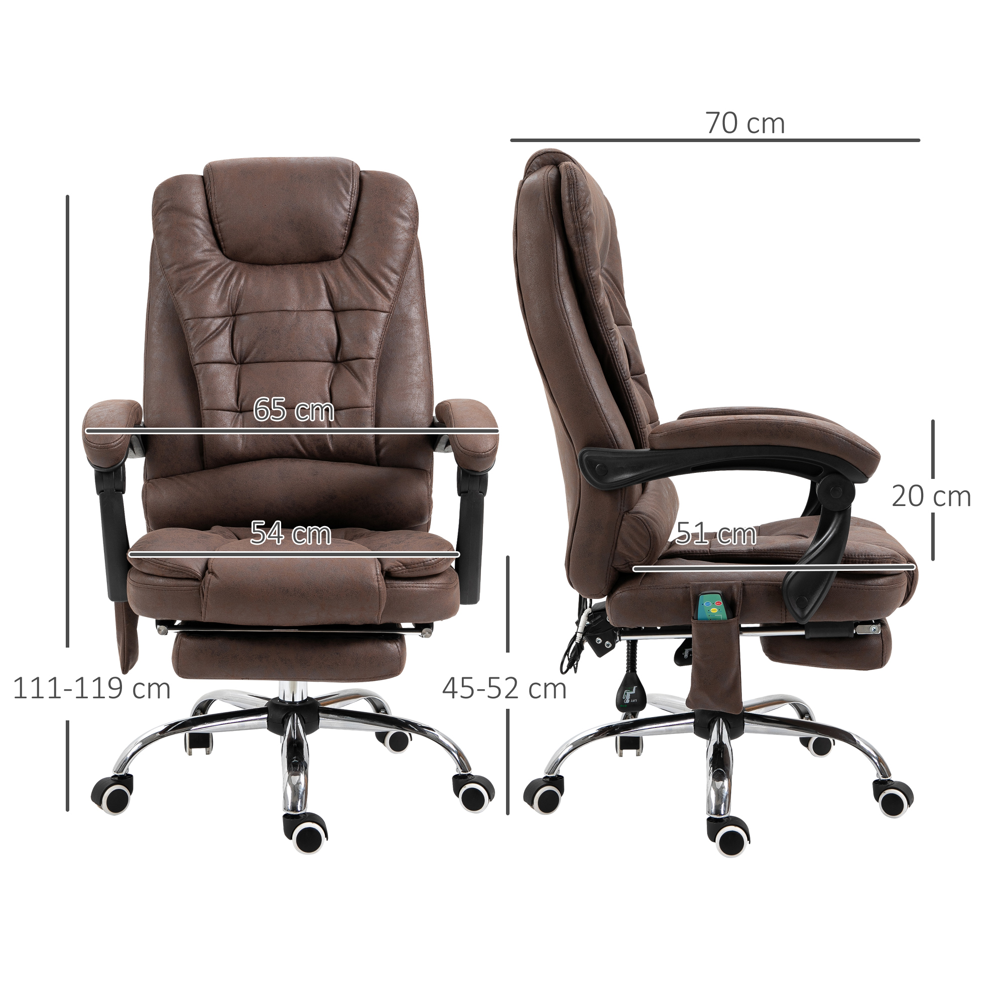 Masažinė biuro kėdė su gulėjimo ir šildymo funkcija, sukinėjama, ergonomiška, ruda, iki 120 kg - Image 3