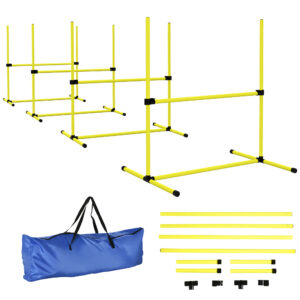 Koera agility-komplekt, 4 tk, takistused, slalomikepid, maakepid, kollane