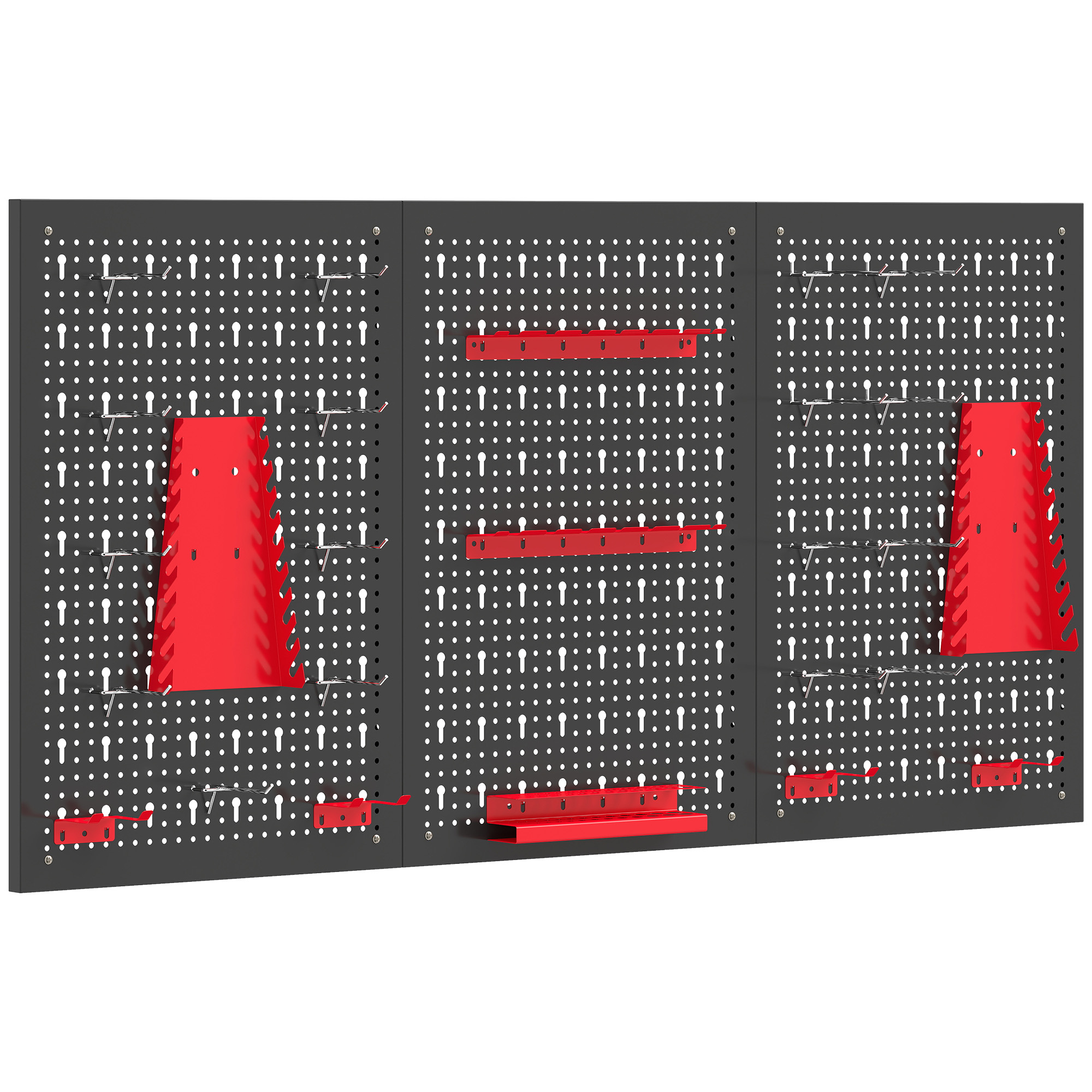Sienas perforēto paneļu organizators, 60 x 40 cm, 28 gab., melns/sarkans