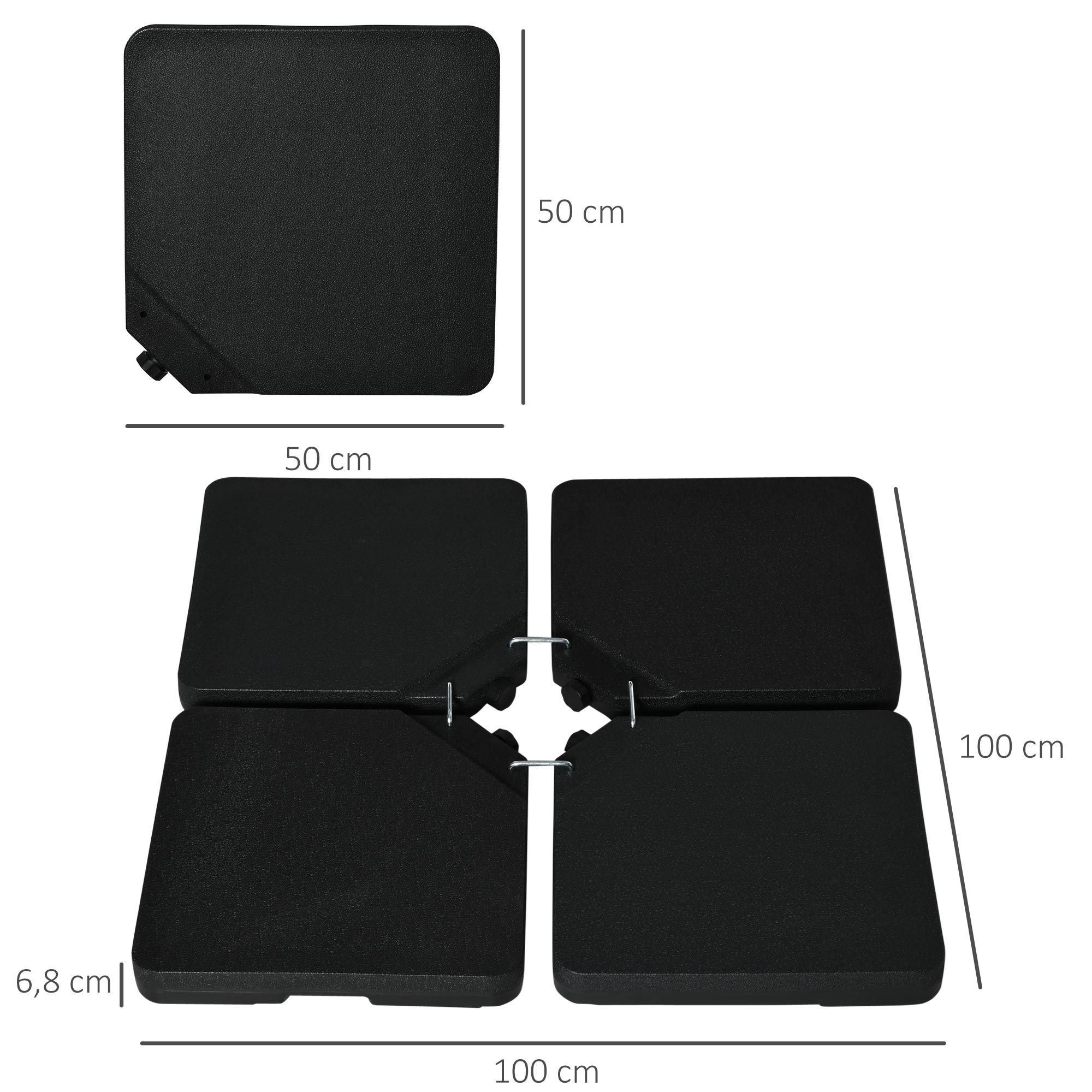 4 dalių skėčio svoriai, juodi, HDPE, 100 x 100 x 6,8 cm - Image 3