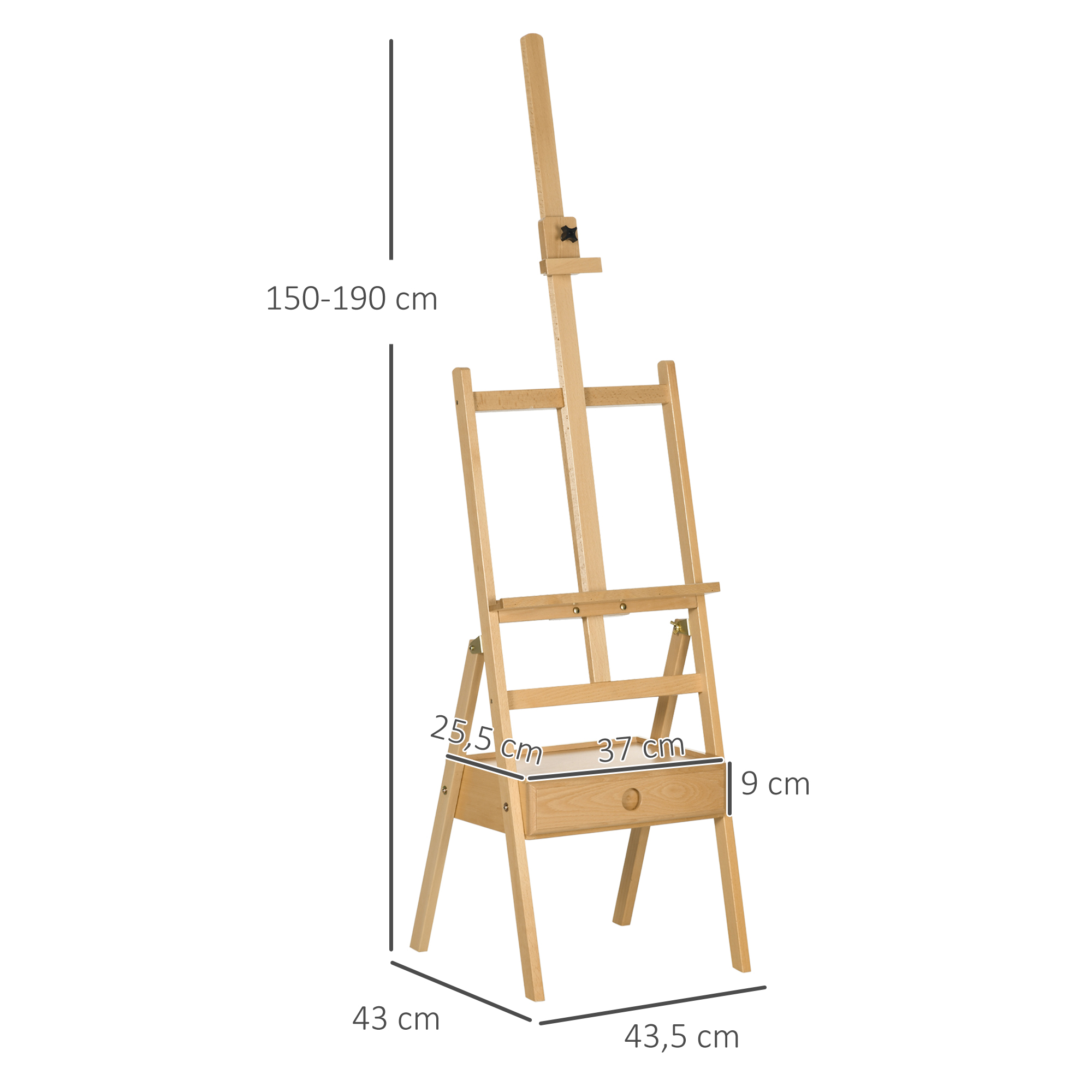 Maaliteline, säädettävä korkeus, 1 laatikko, luonnonväri, pyökkipuuta - Image 3