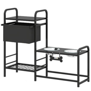 Kõrgendatud koeratoidu ja -hoiujaam, 2 x 800 ml, must, 89,5 x 27 x 74 cm