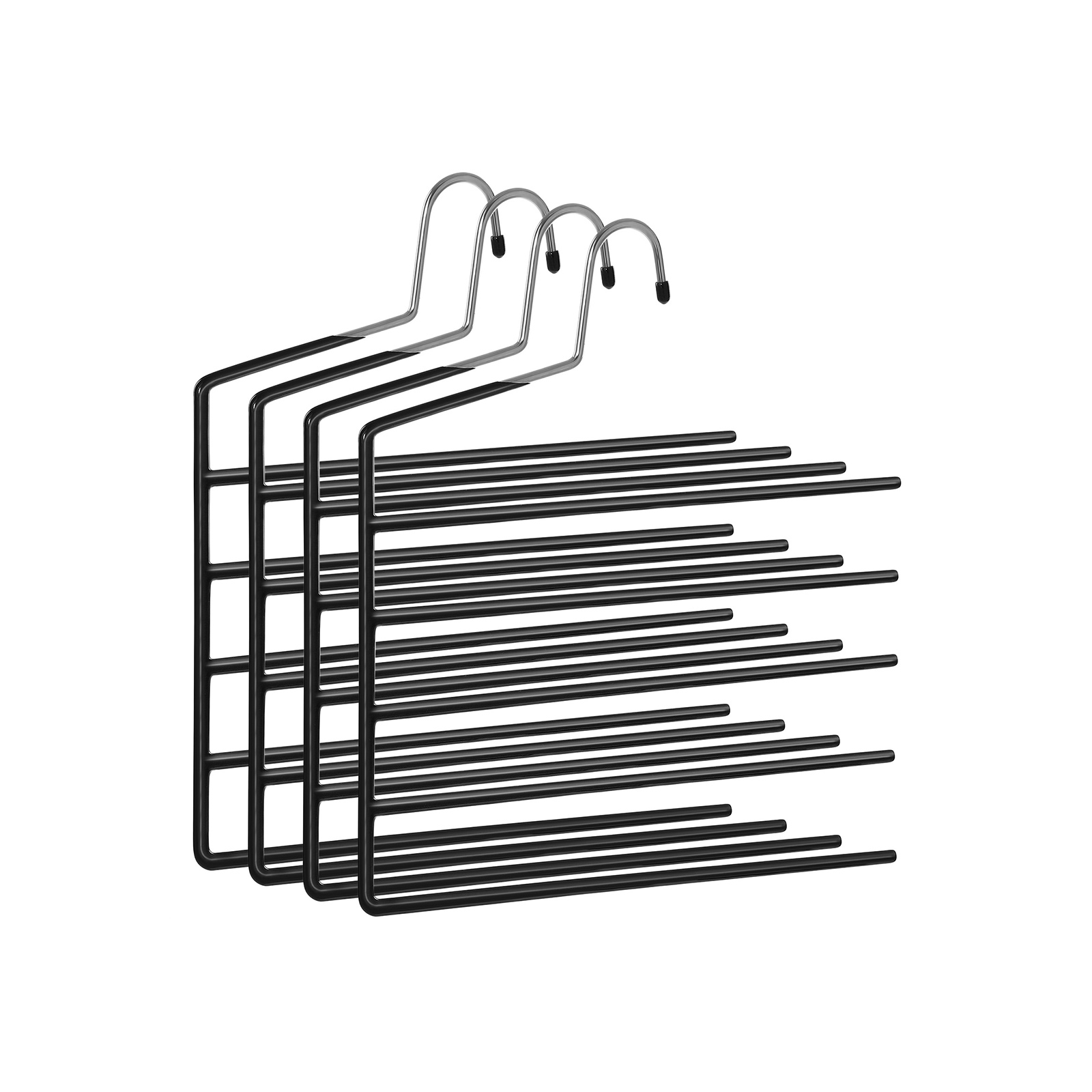 Mitmetasandilised püksiriidepuud, 4 tk, mustad, metall PVC-kattega, 32 x 0,5 x 35 cm