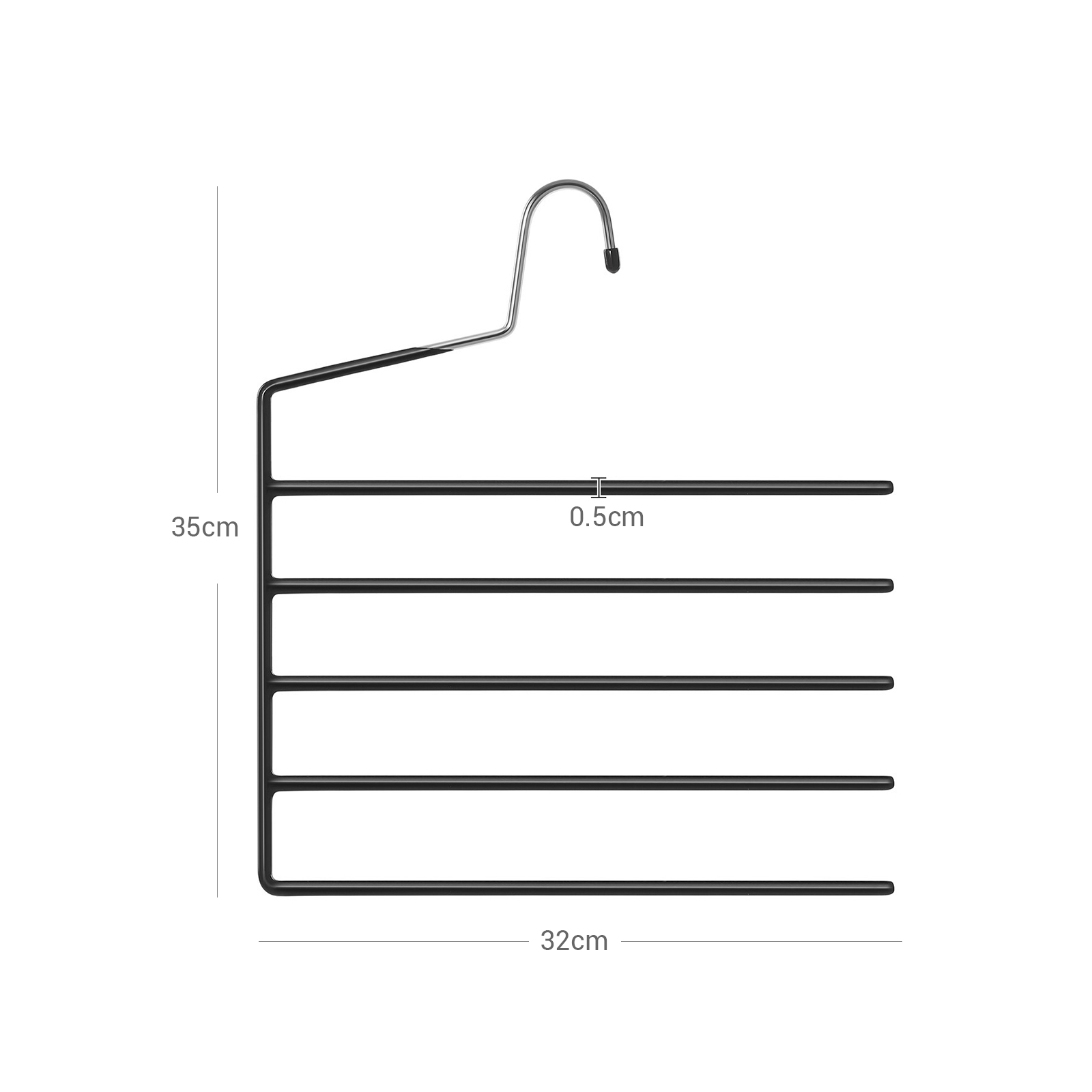 Daudzpakāpju bikšu pakaramie, 4 gab., melni, metāls ar PVC pārklājumu, 32 x 0,5 x 35 cm - Image 6