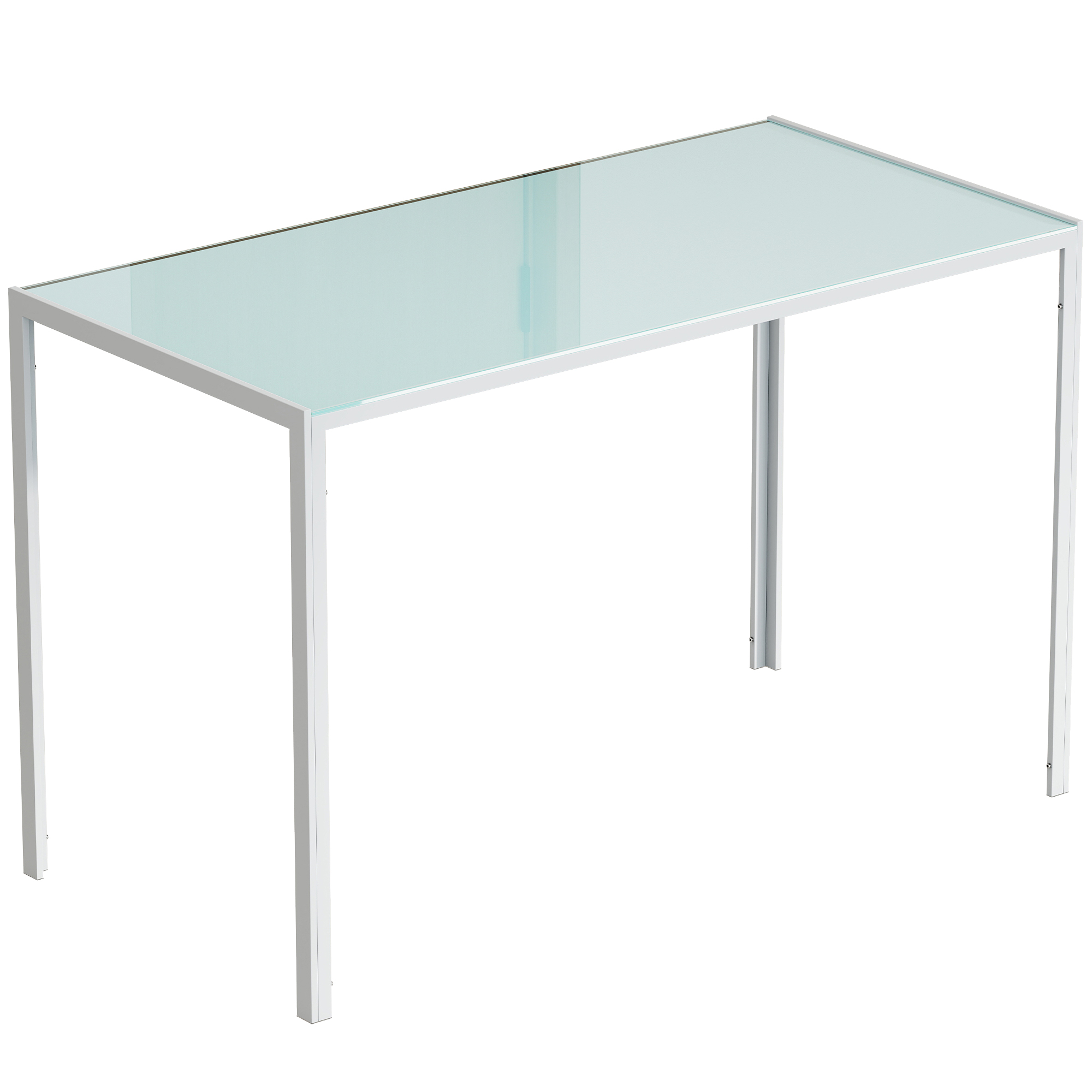 Söögilaud, valge, 120 x 60 x 75 cm, karastatud klaasist lauaplaadiga