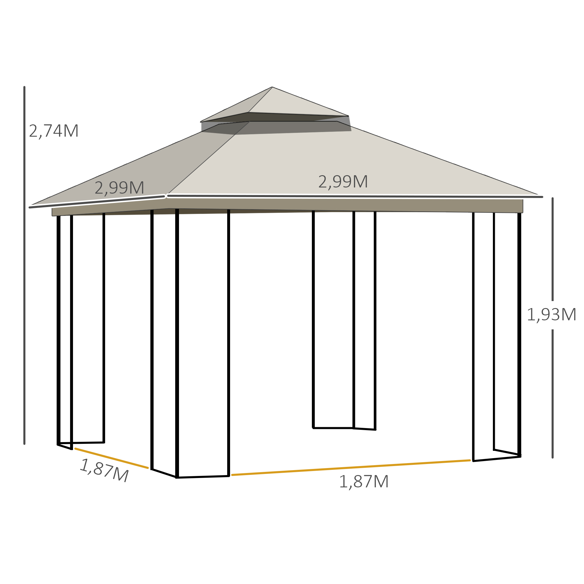 Sodo pavėsinė su dvigubu stogu, smėlio spalvos, 2,99 x 2,99 x 2,74 m - Image 3