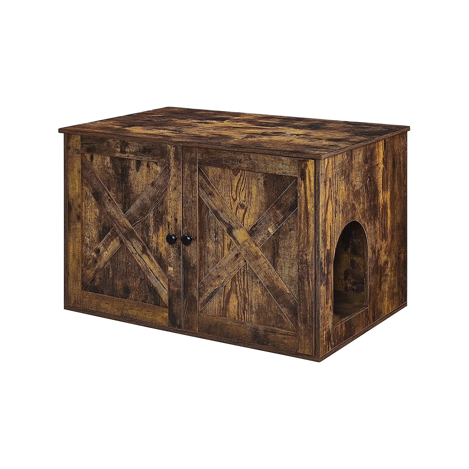 Kačių kraiko dėžės spintelė, medžio drožlių plokštė, 80 x 53 x 49,2 cm, vintažinė ruda-juoda
