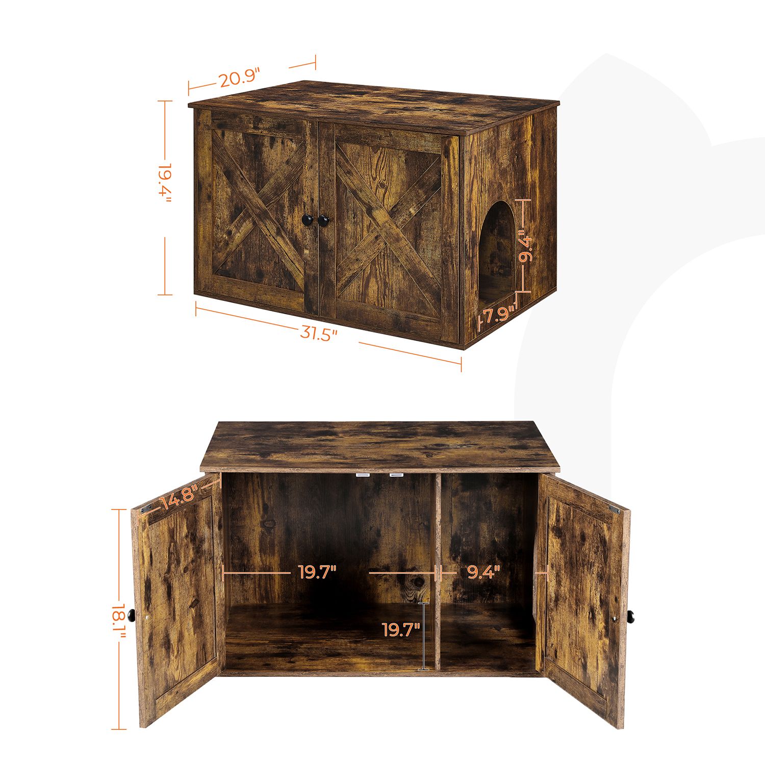 Kaķu tualetes skapis no skaidu plātnes, 80 x 53 x 49,2 cm, vintage brūns-melns - Image 9