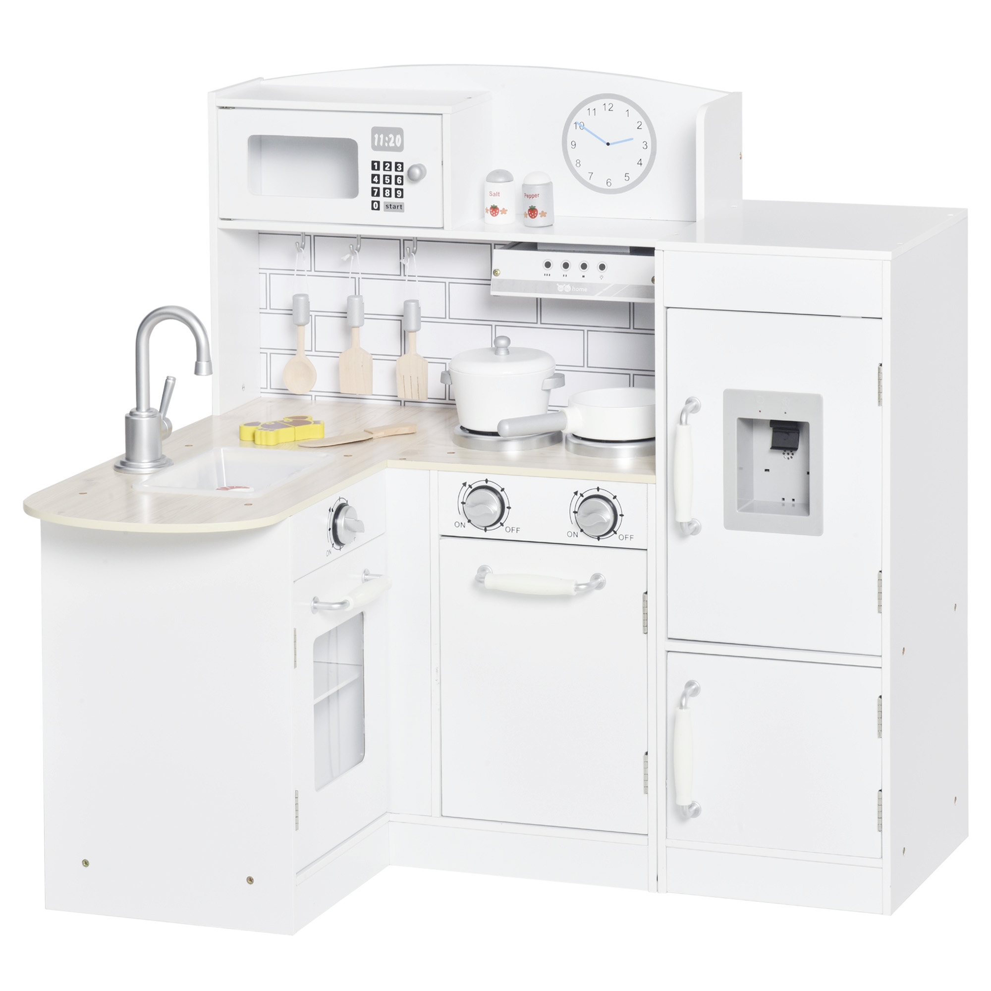 Laste mänguköök, 14-osaline tarvikute komplekt, elektriline veedosaator, valge, 86 x 64 x 84,5 cm