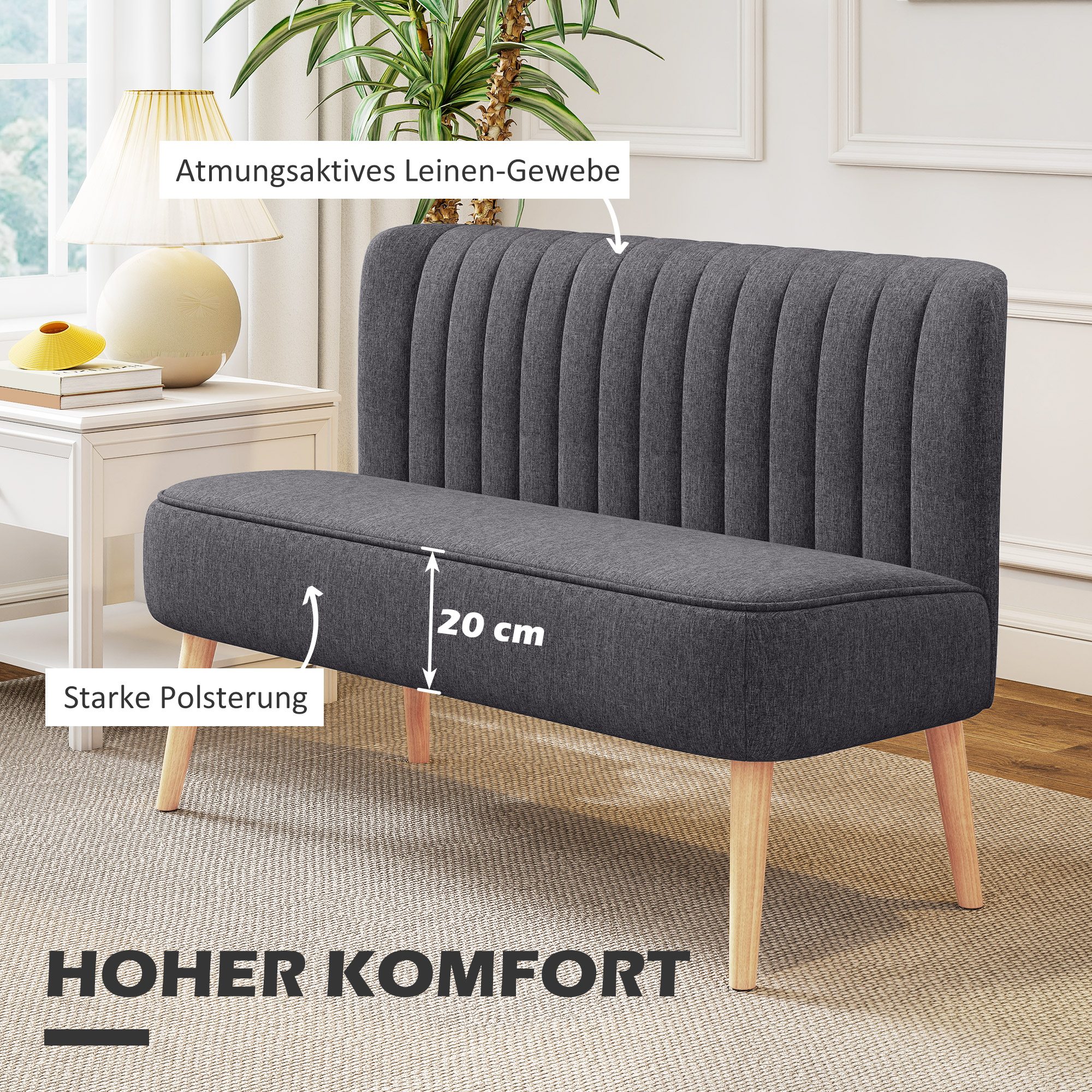 2 vietų sofa, tamsiai pilka, 117 x 56,5 x 77 cm - Image 4