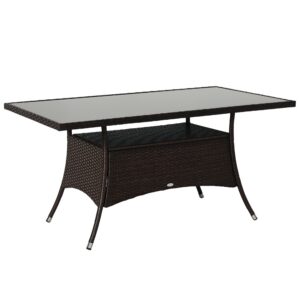 Sodo valgomojo stalas, poliratano, saugumo stiklas, rudas / juodas, 150 x 85 x 74 cm