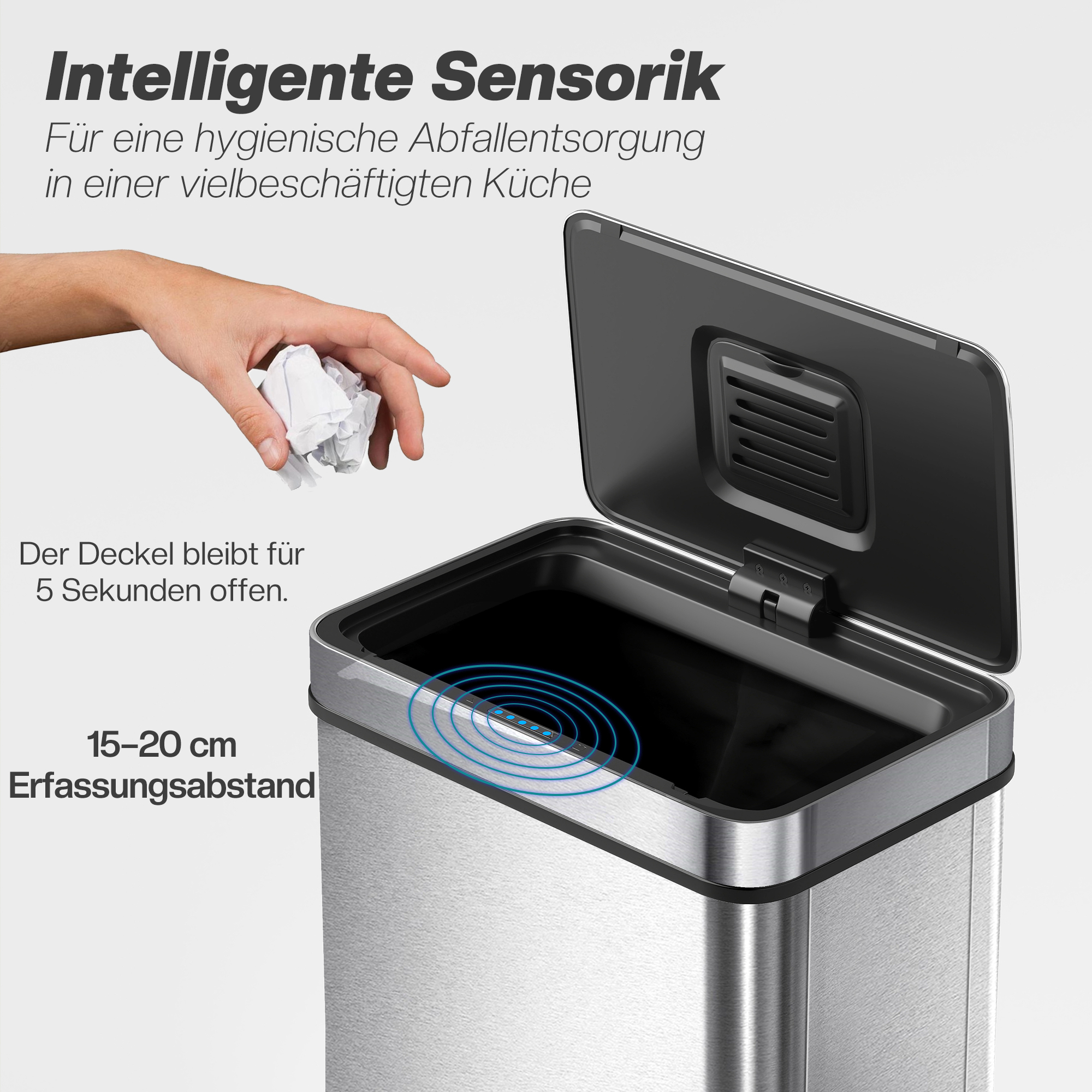 50 l sensorinė šiukšliadėžė, automatinis dangtis, nerūdijantis plienas, sidabrinė - Image 4