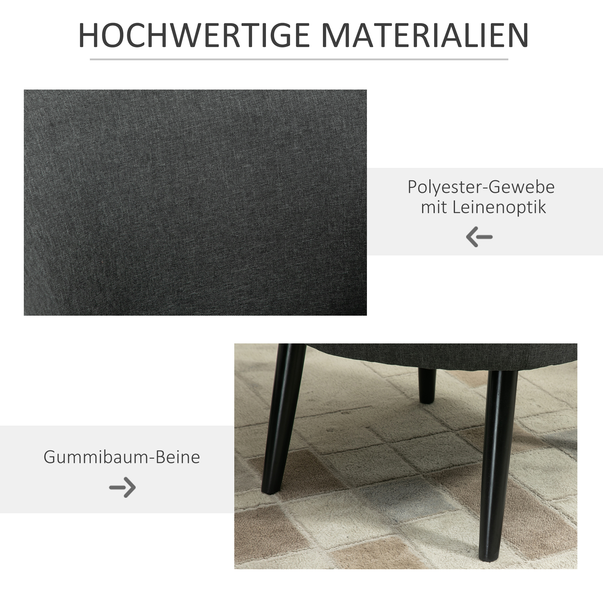 Lounge-nojatuoli, harmaa, pellavamainen polyesteri ja puu, 71 x 65 x 75 cm - Image 5