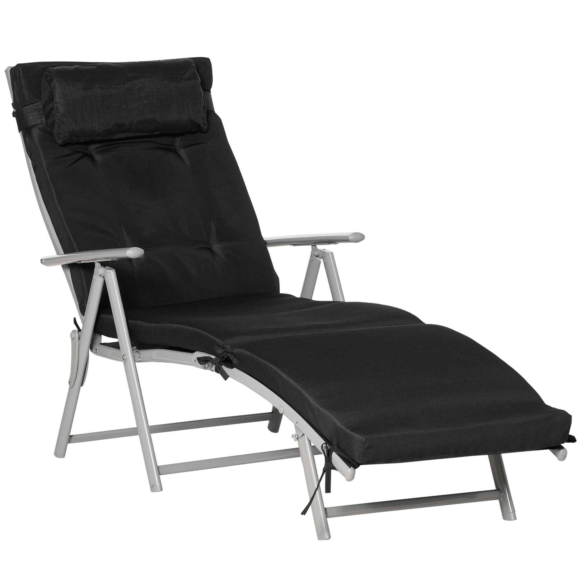 Taitettava aurinkotuoli, musta / hopea, enintään 165 kg
