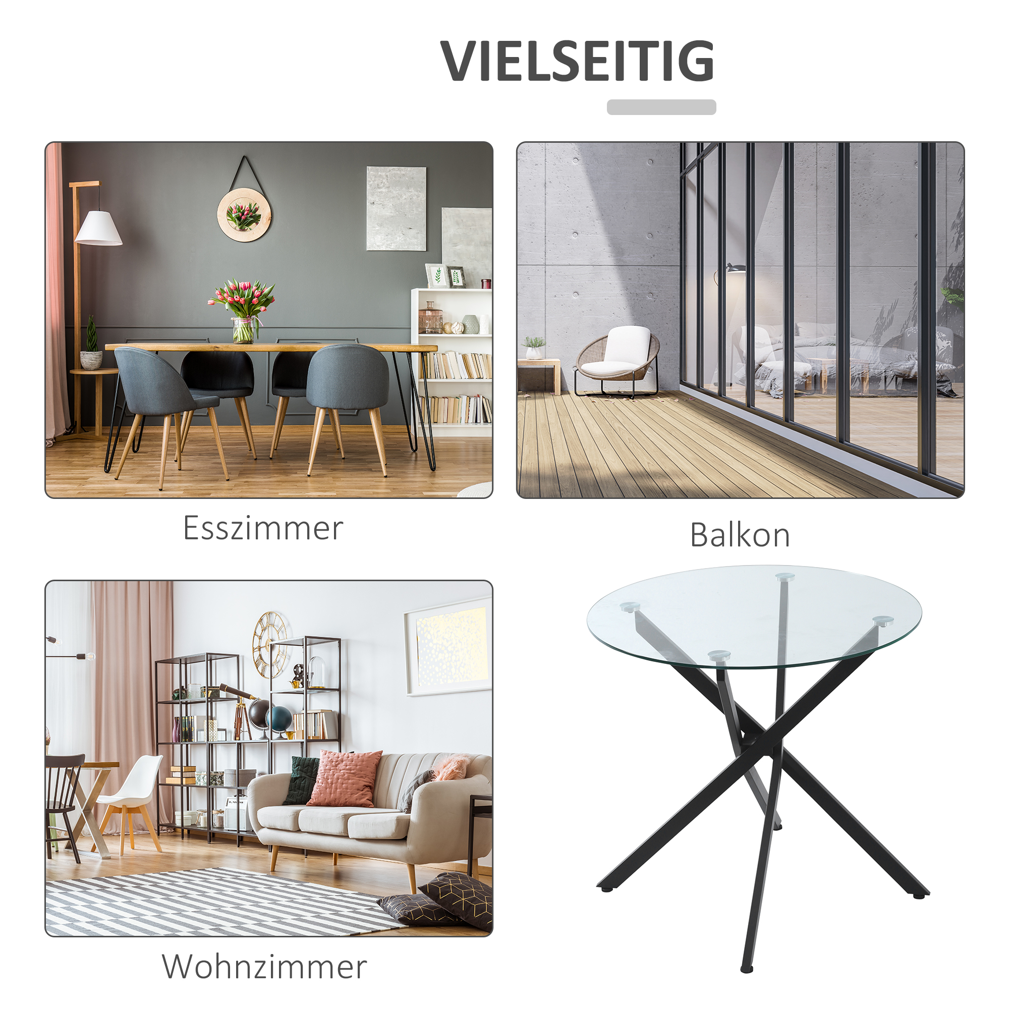 Modernus valgomojo stalas su stiklo stalviršiu, 80 cm, juodas - Image 7