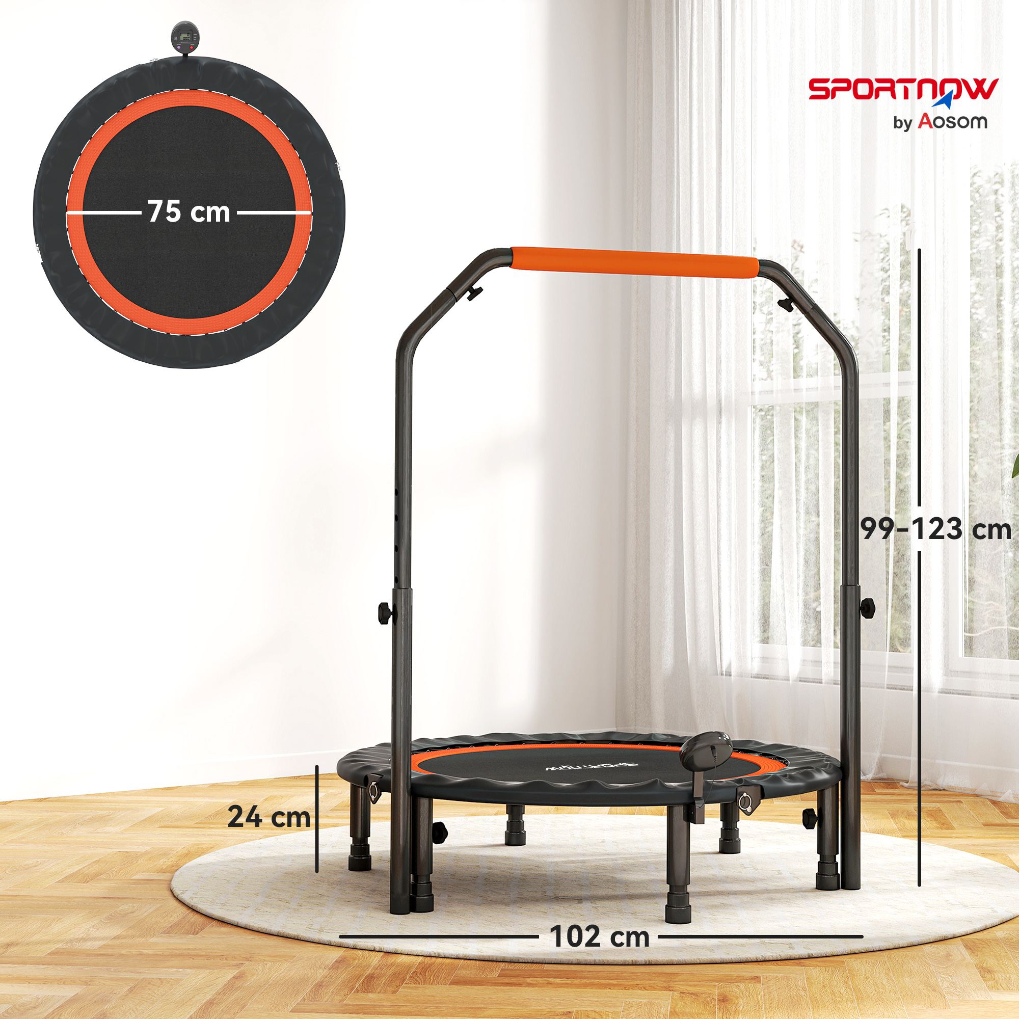 Mini batuts ar regulējamu rokturi, LCD monitoru, tērauds, melns+sarkans, Ø102 x 99-123 cm - Image 3