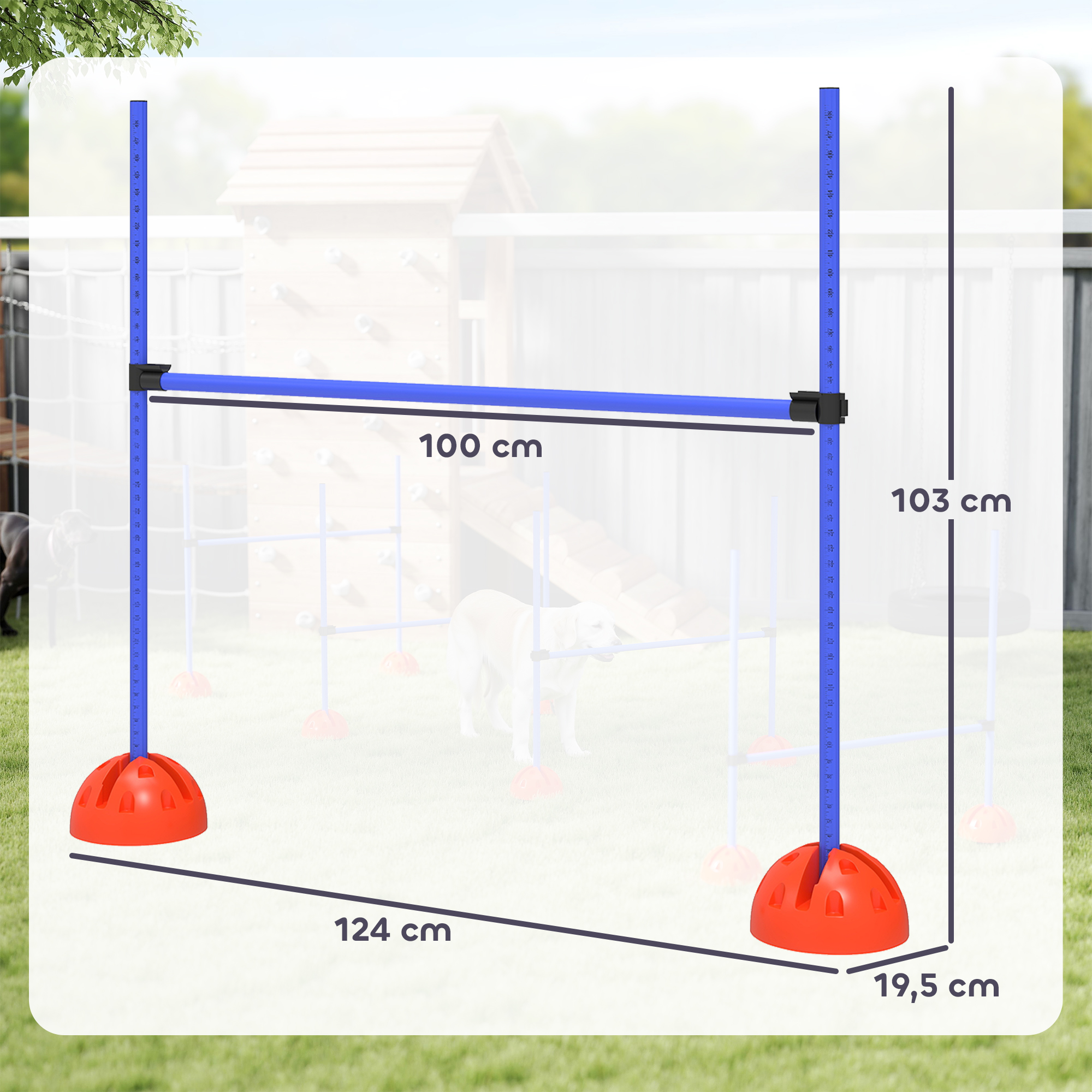 4-osainen koiran agility-setti, 4 estettä ja kantolaukku, sininen - Image 3
