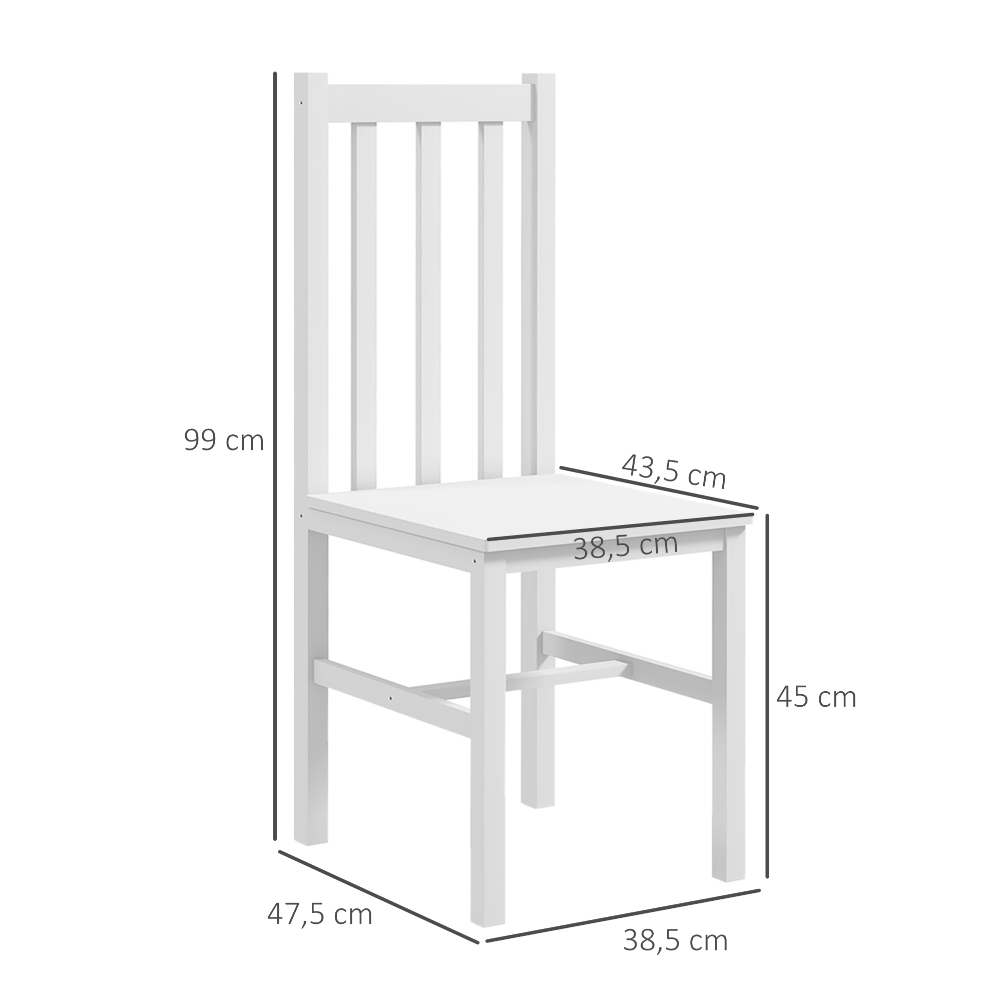 2 kpl ruokailutuolisarja, mäntyä, valkoinen, 47,5 x 38,5 x 99 cm - Image 3