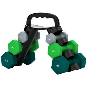 Hantelisarja säilytystelineellä, 6 käsipainoa fitnessharjoitteluun, 2 x 1 kg, 2 x 3 kg, 2 x 5 kg