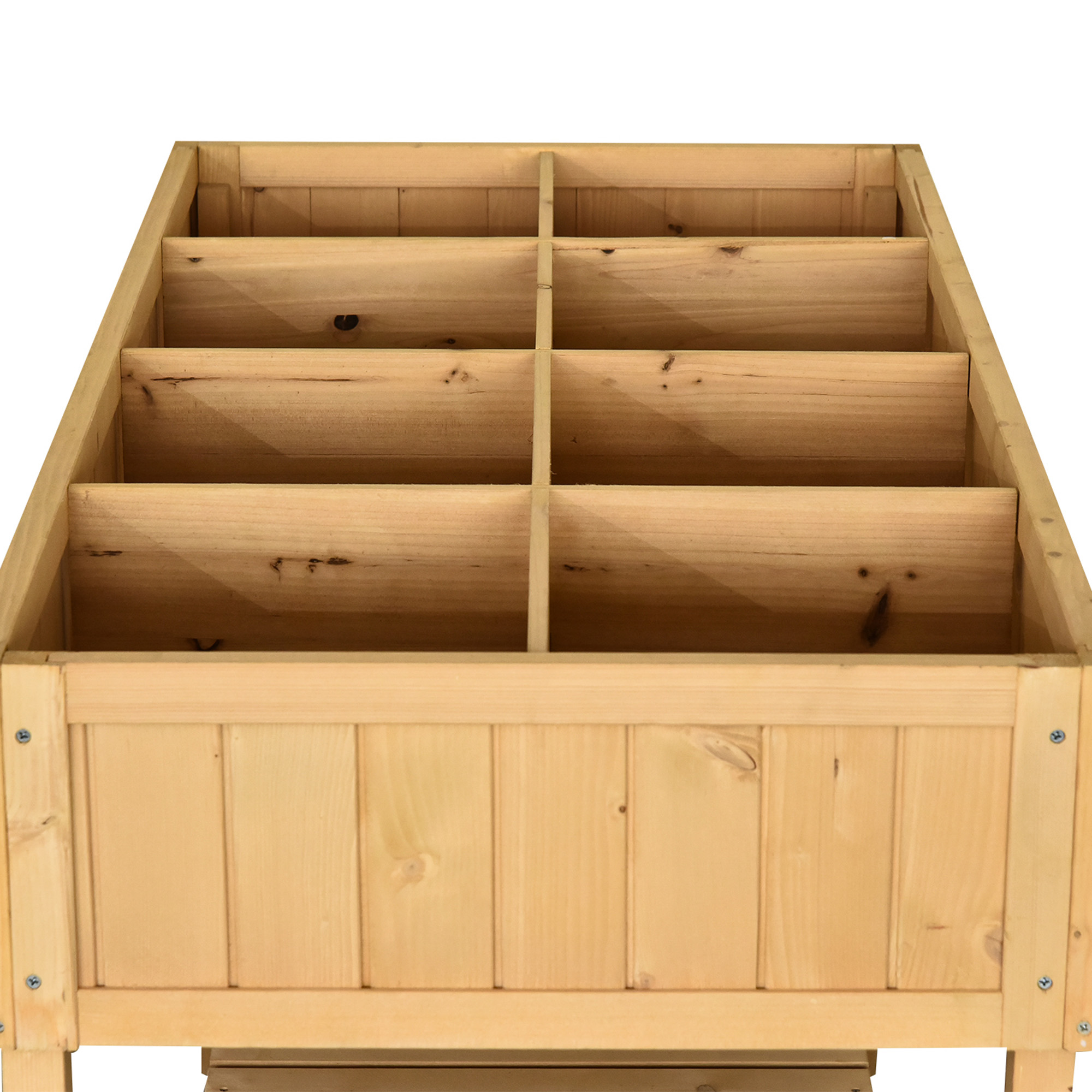 Korotettu istutuslaatikko 8 lokerolla, istutuspöytä, kuusipuu, luonnonväri, 110 x 46 x 76 cm - Image 7