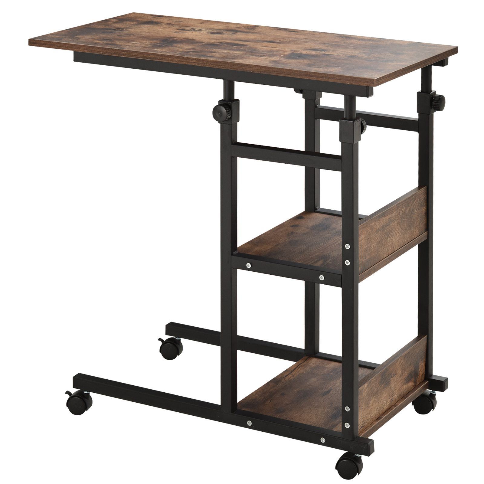 Rustikaalpruun reguleeritava kõrgusega ratastel abilaud, 80 × 40 cm