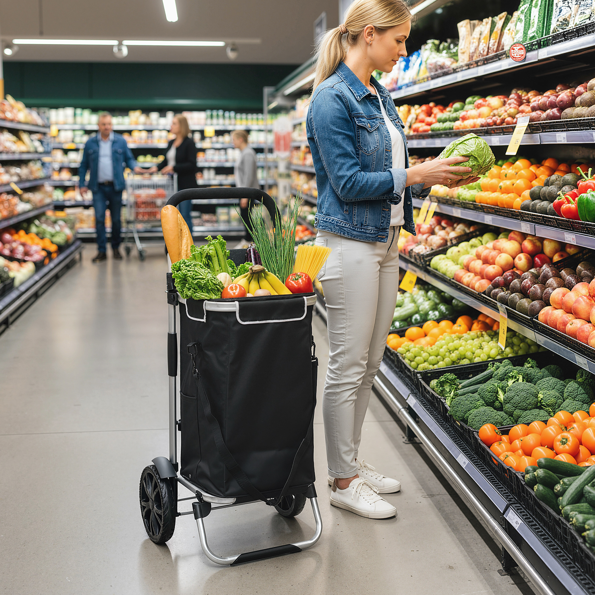 3-in-1 ostoskärry, taitettava, 40 l, musta, enintään 25 kg - Image 2