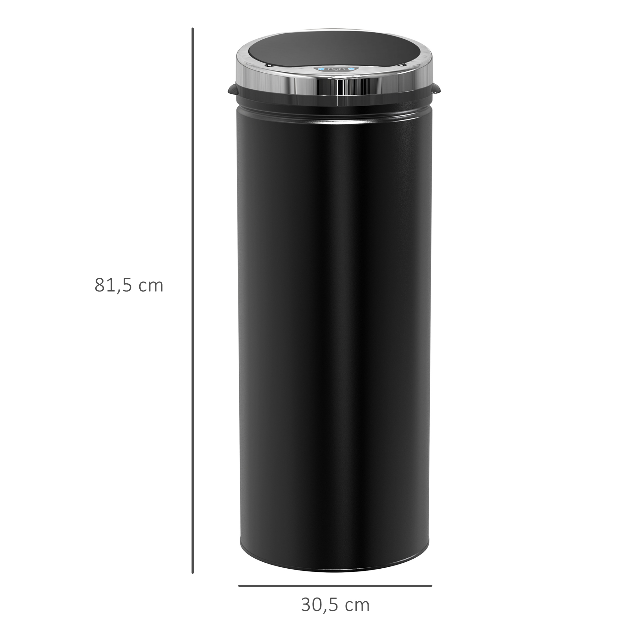 Sensorilla toimiva roska-astia, ruostumaton teräs, musta, 50 l, 30,5 x 30,5 x 81,5 cm - Image 3