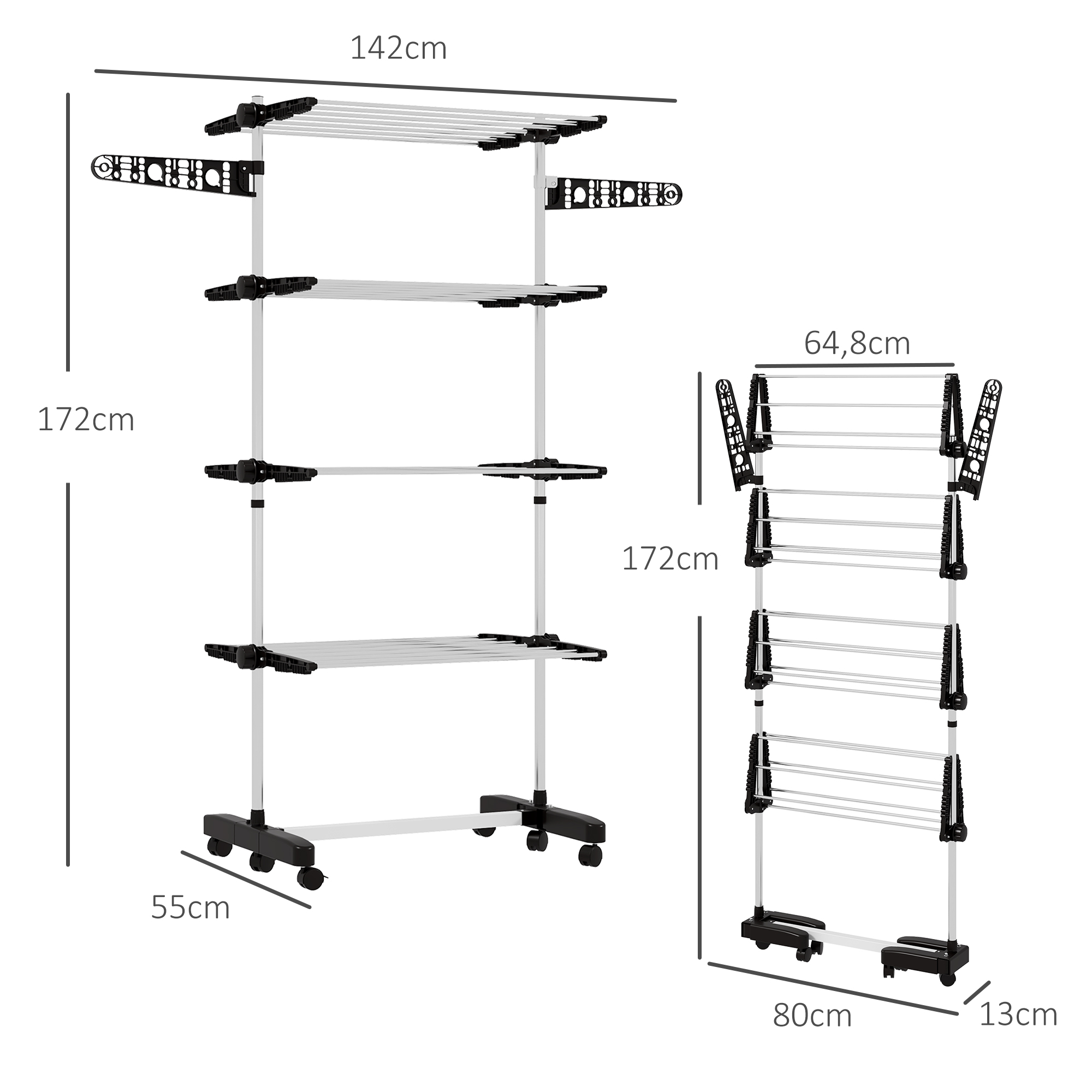 Salokāms veļas žāvētājs, 5 līmeņi, melns, 142 x 55 x 172 cm - Image 3