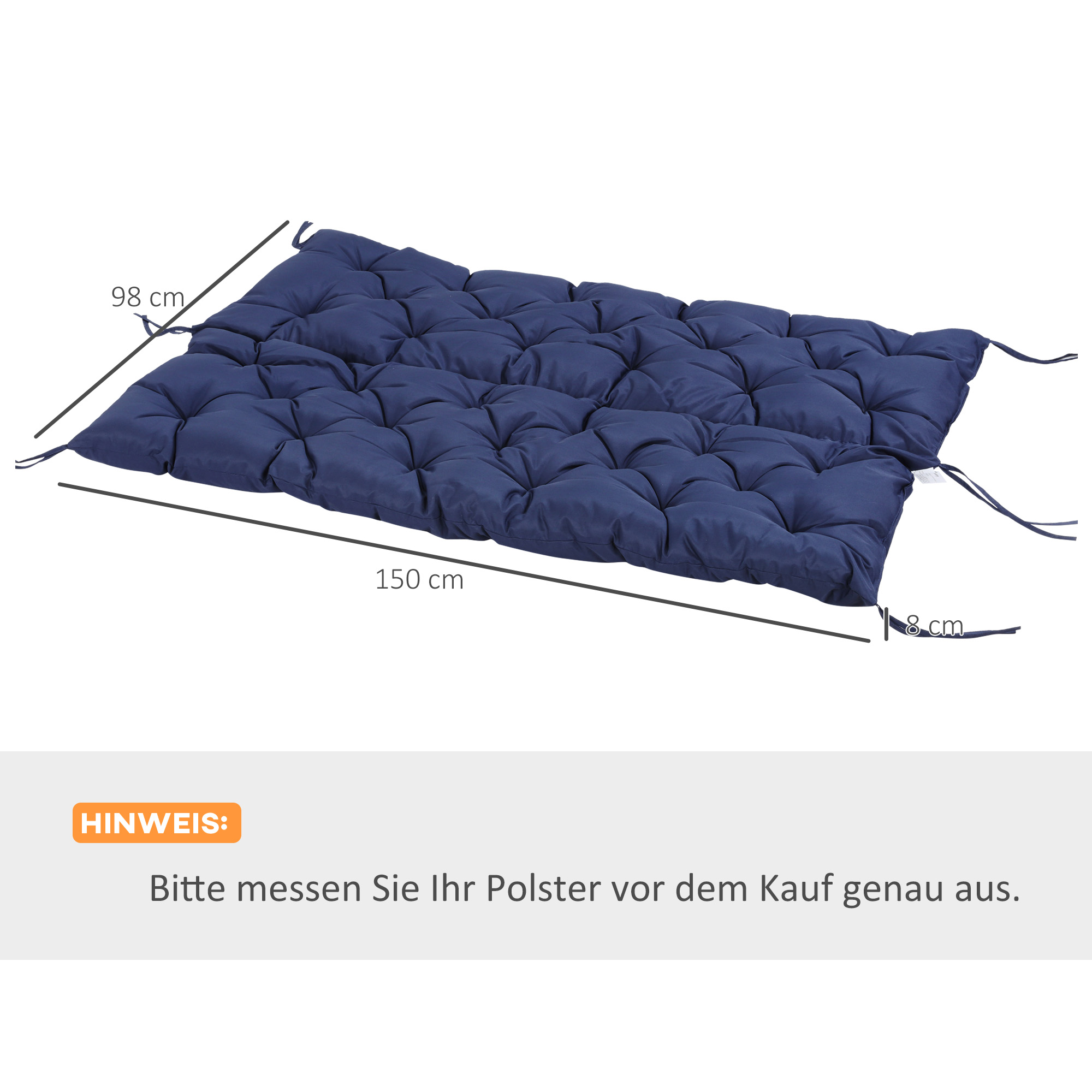 Istmepadi kinnitusribadega, tumesinine, 150 x 98 x 8 cm - Image 3