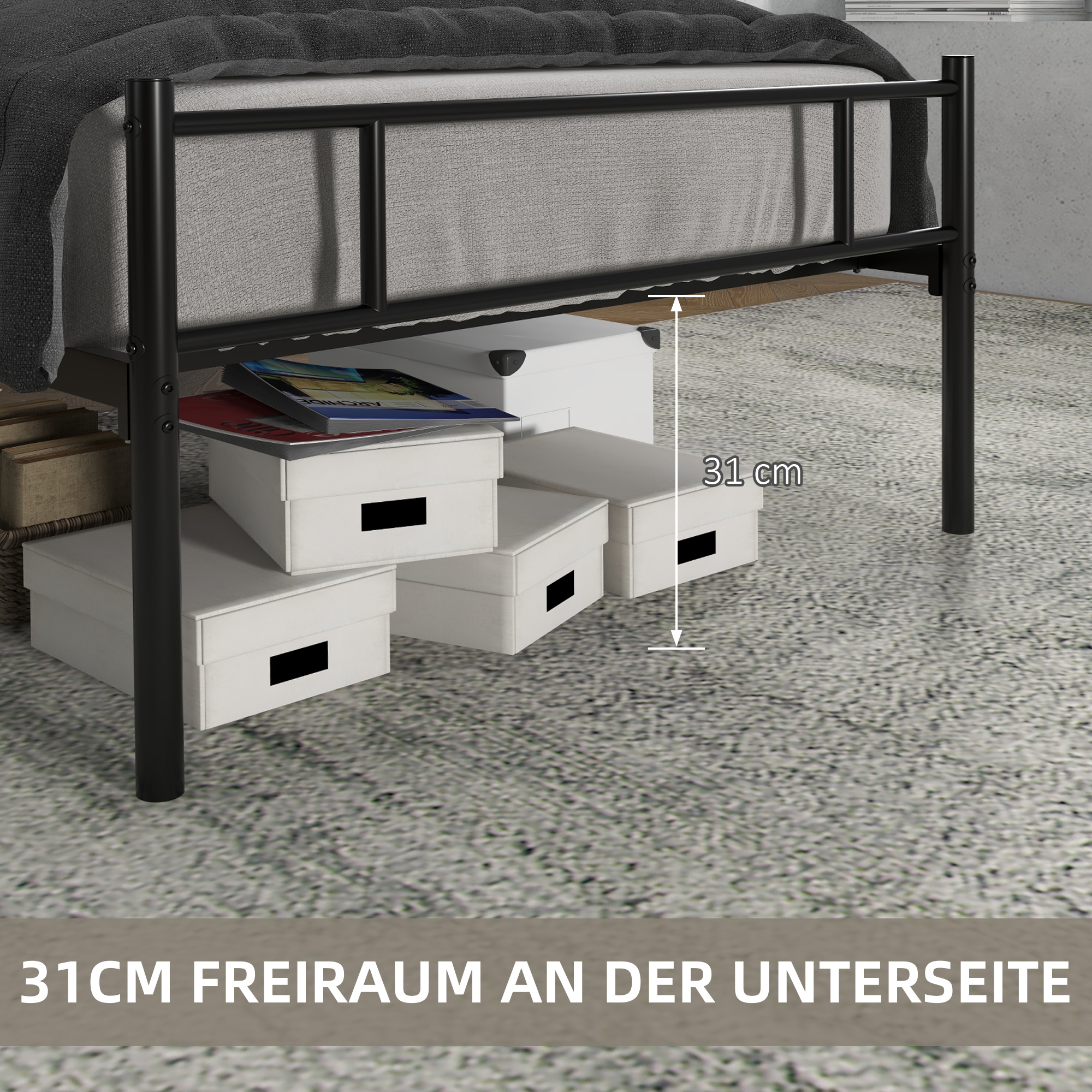 Gulta 90 x 200 cm, tērauds, melna, ar redelēm, galvgali un kājgali - Image 4