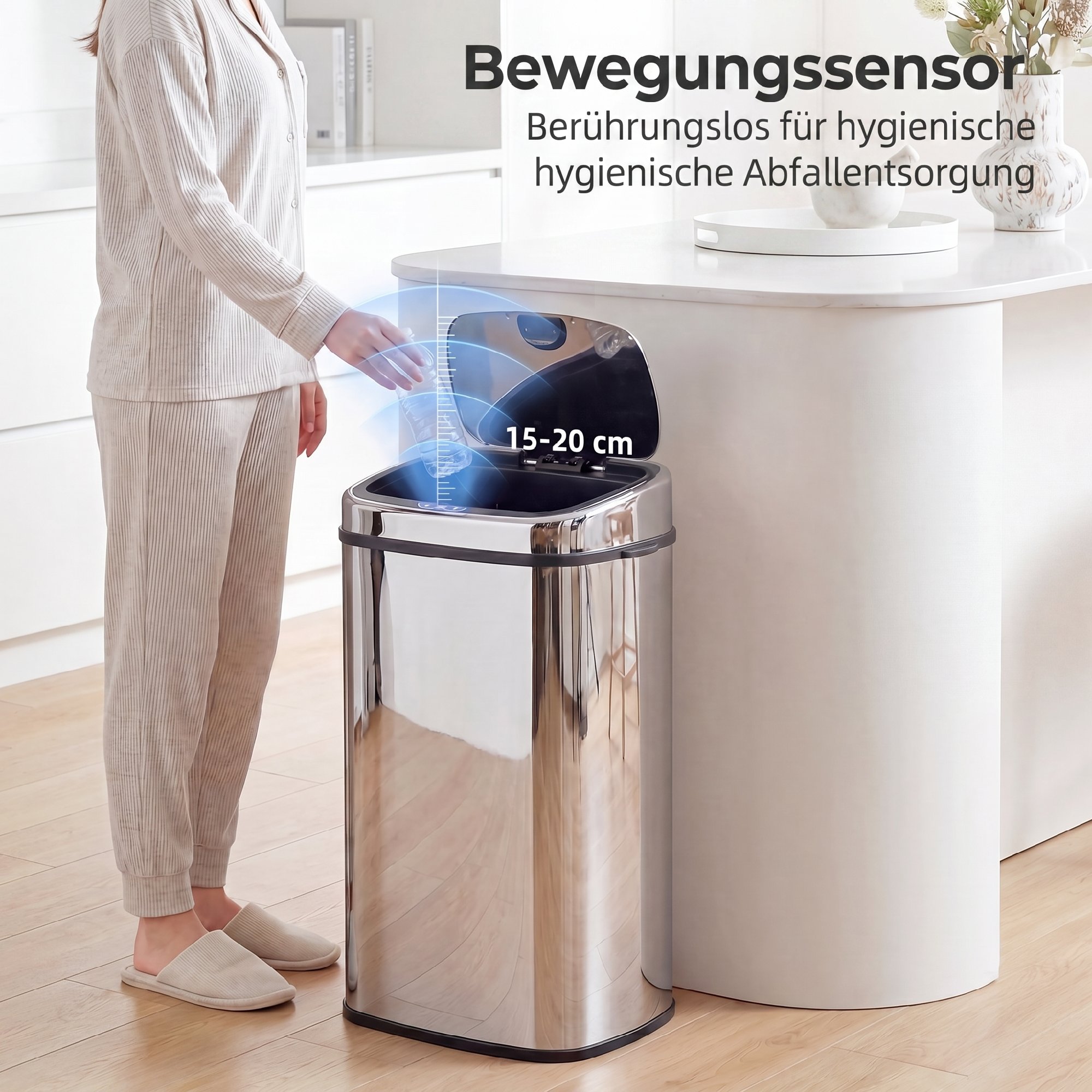 Sensorilla varustettu roskakori 68 l, automaattinen liiketunnistimella, hopea - Image 4