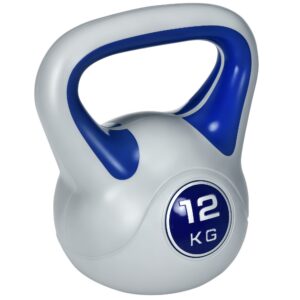 Kettlebell, 12 kg, lame põhi, lai käepide, plastikkattega, sinine, 24 x 17 x 28 cm
