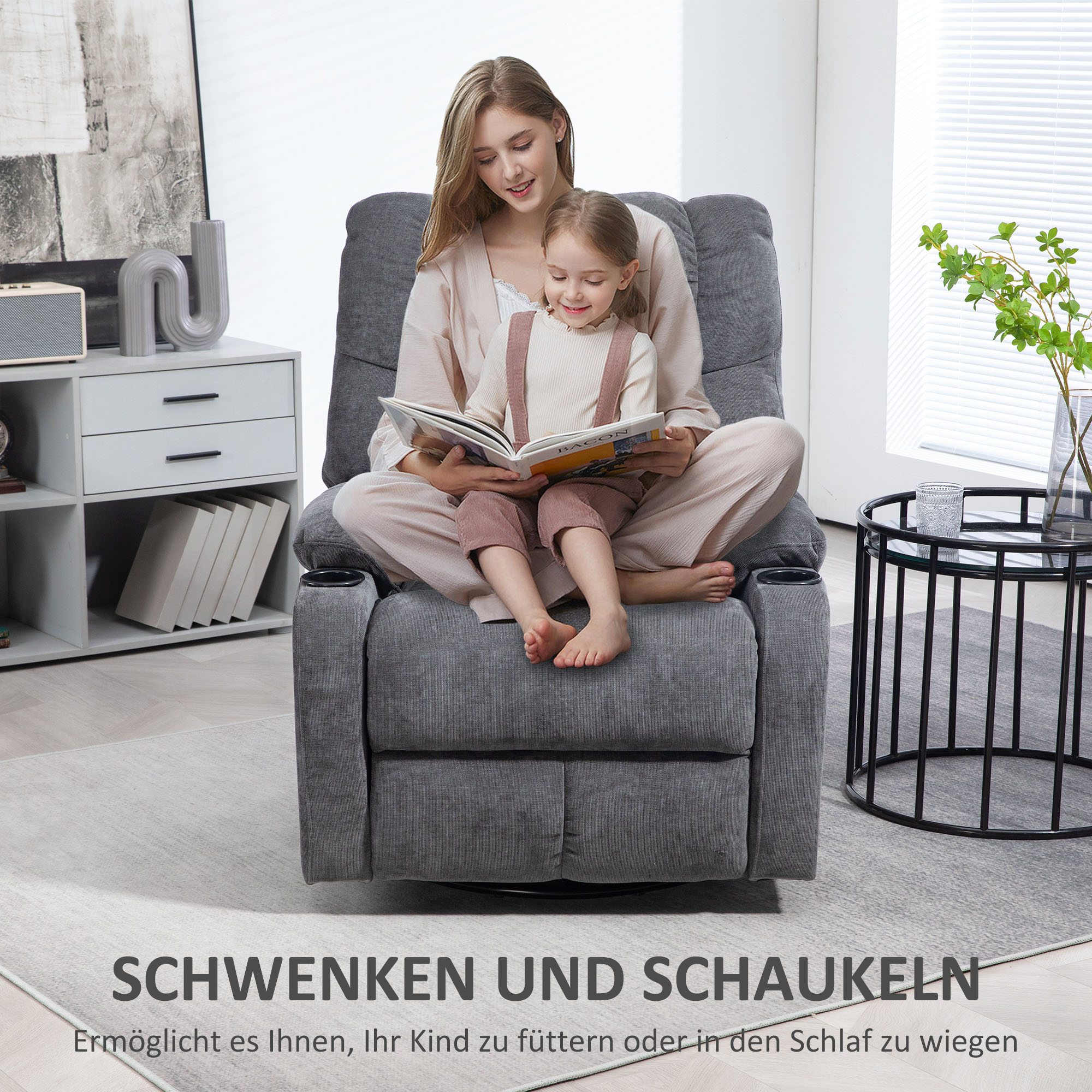 Recliner armchair su pakoja, sukamas, tamsiai pilkas, 150 kg, 88 x 96 x 108 cm - Image 5