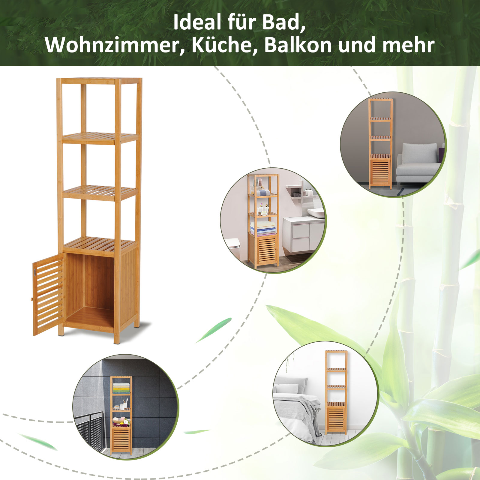 Vabalt seisev vannitoakapp, bambus, naturaalne puidutoon, 36 x 33 x 140 cm - Image 6