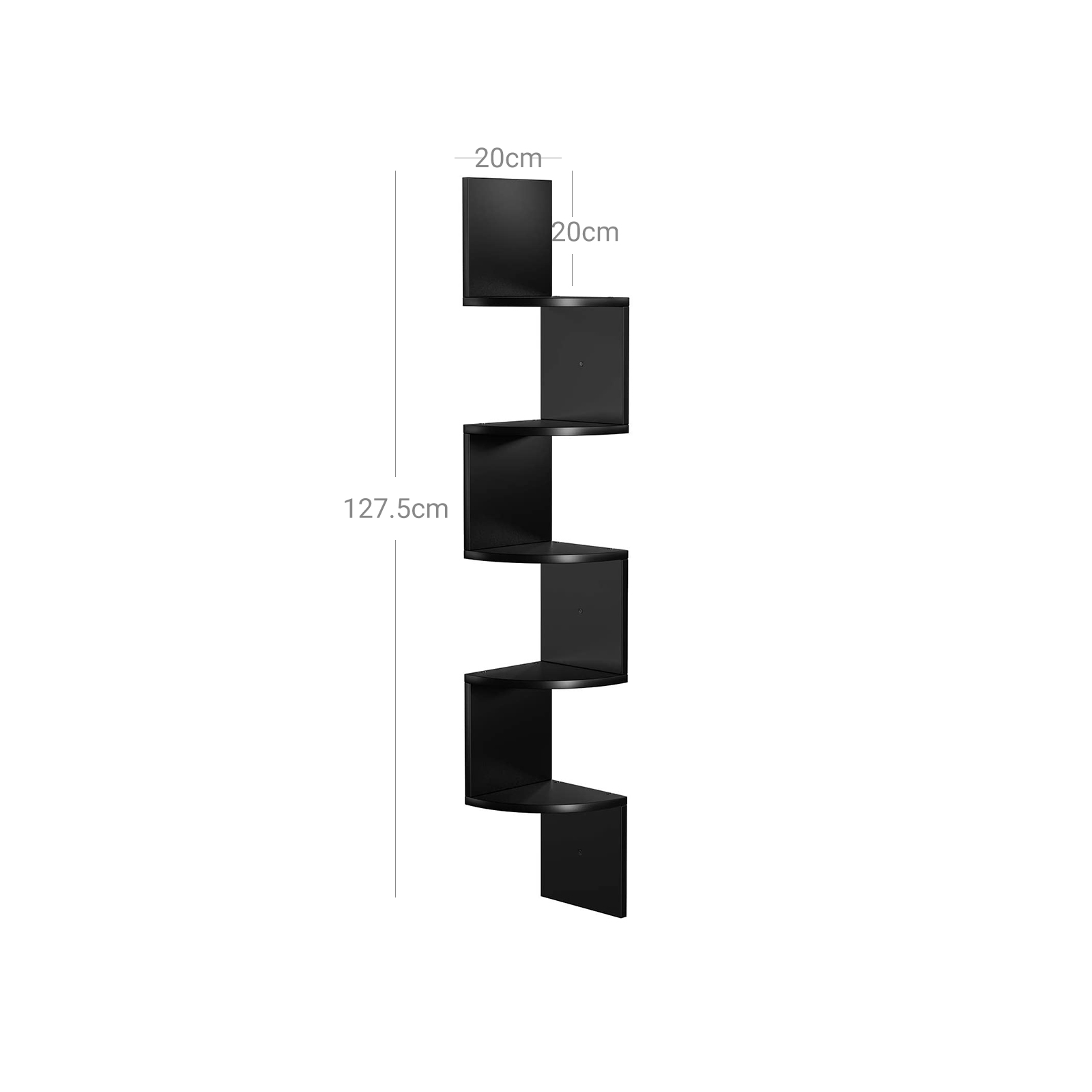 Seinään kiinnitettävä kulmahylly, 5 tasoa, siksak-muotoilu, musta, 20 x 20 x 127,5 cm - Image 7