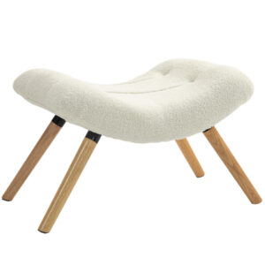 Jalkatuki fleece-verhoilulla ja puujaloilla, kermanvalkoinen, 67 x 45 x 38 cm