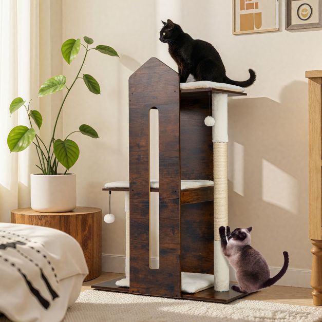 120 cm Medinis Kačių Medis su Minkštais Pagalvėlėmis ir Sisalu - Image 2