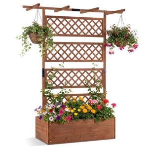 Puidust lillekast võrega seljatoega, pruun, 97 × 52 × 28 cm