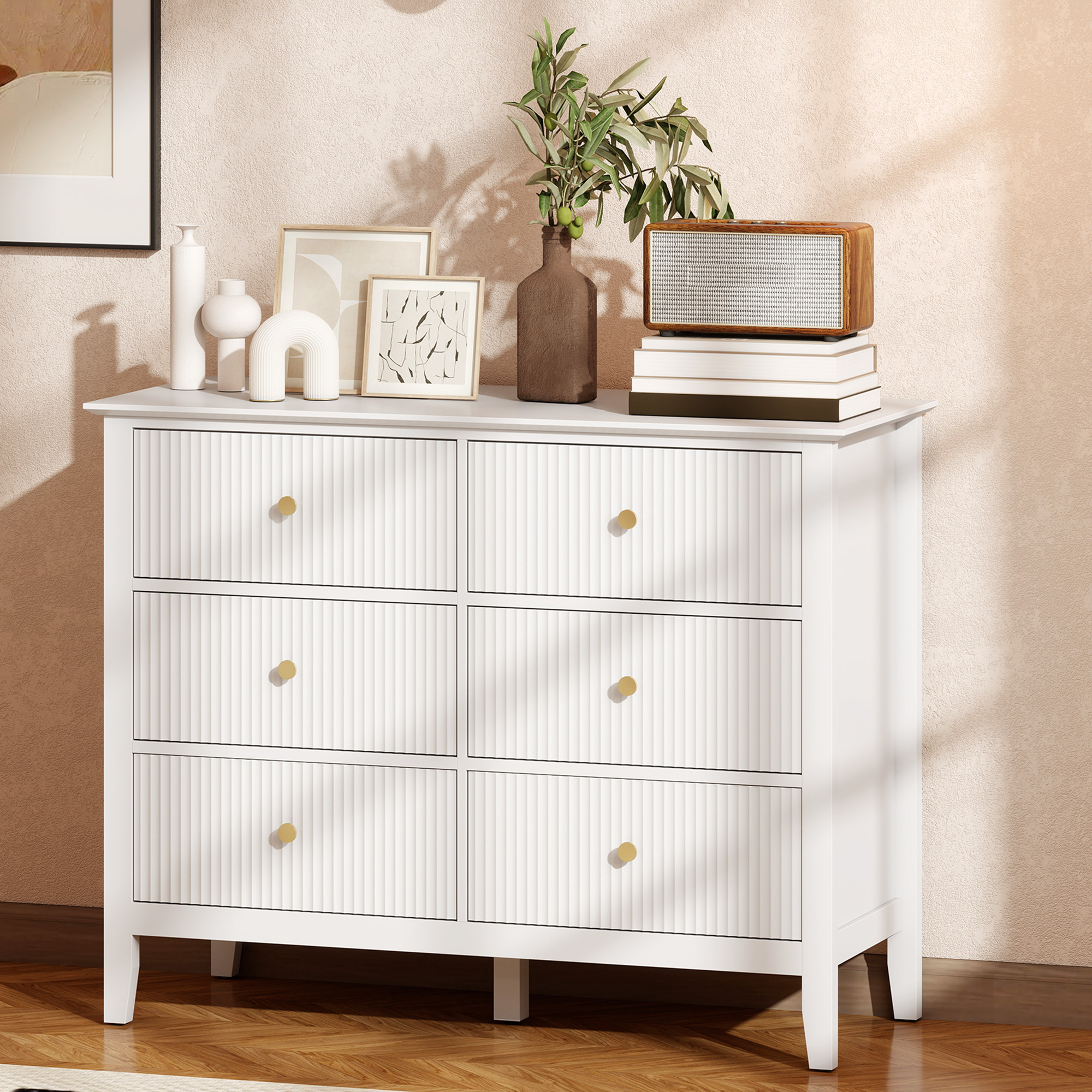 Komoda ir spintelė su 6 stalčiais, balta, 100 x 40 x 78 cm - Image 2